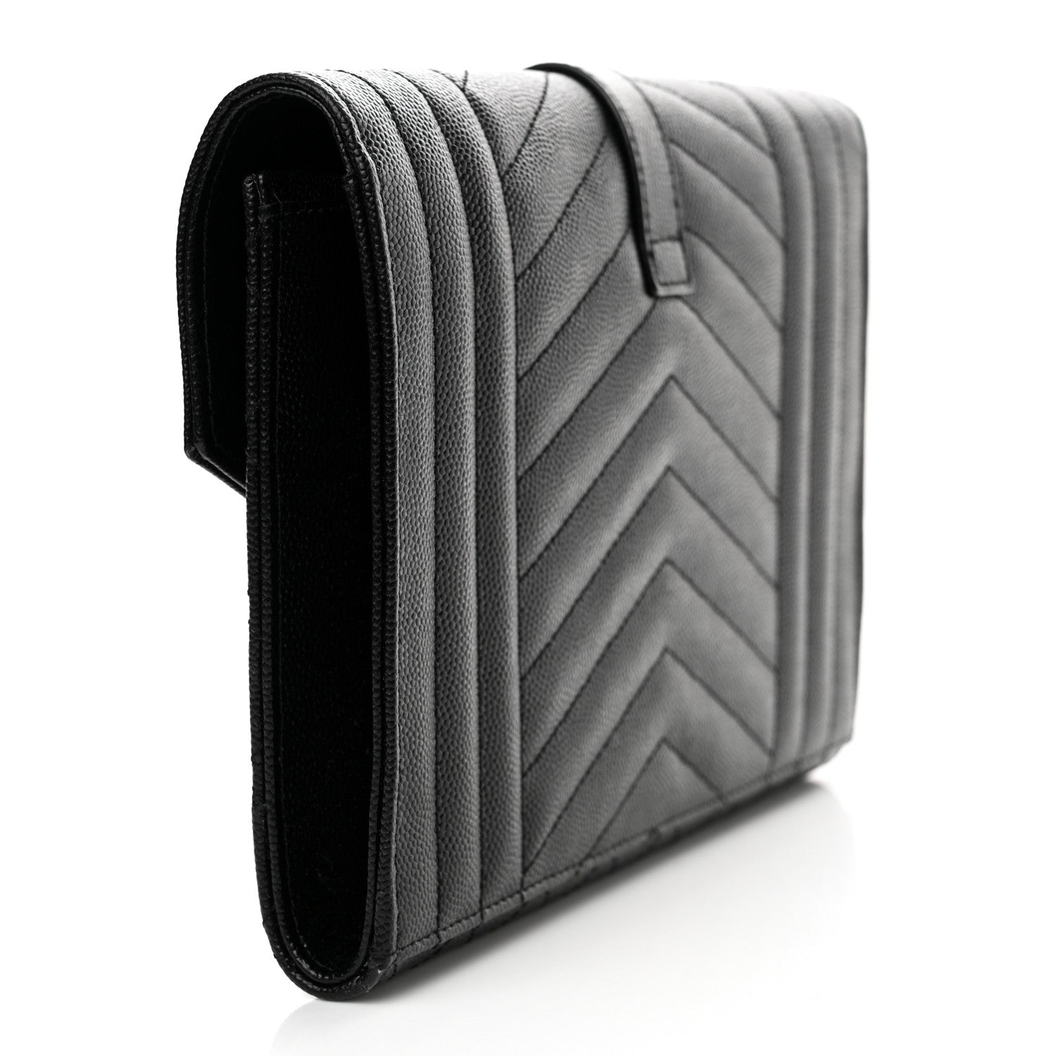 Saint Laurent Grain De Poudre Textured Mixed Matelasse Triquilt Monogram Clutch Black 3 of 15