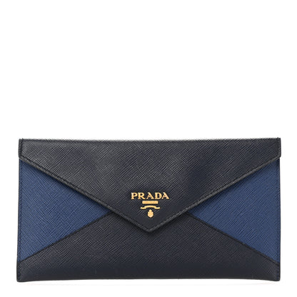 Prada Saffiano Bi-Color Envelope Wallet Baltico Bluette 1 of 10