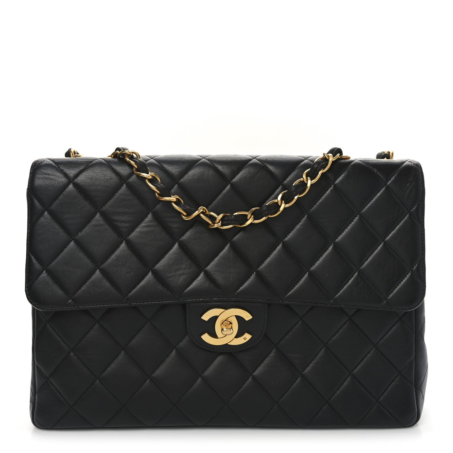 Lambskin Quilted Jumbo Single Flap Black