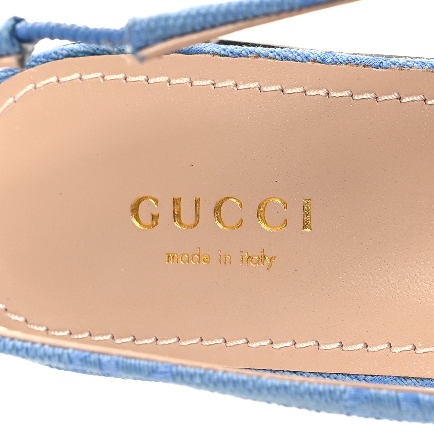 Gucci Canvas GG Monogram Horsebit Womens Slingback Ballet Flat 37.5 Light Blue 8 of 9