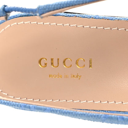 Gucci Canvas GG Monogram Horsebit Womens Slingback Ballet Flat 37.5 Light Blue 8 of 9