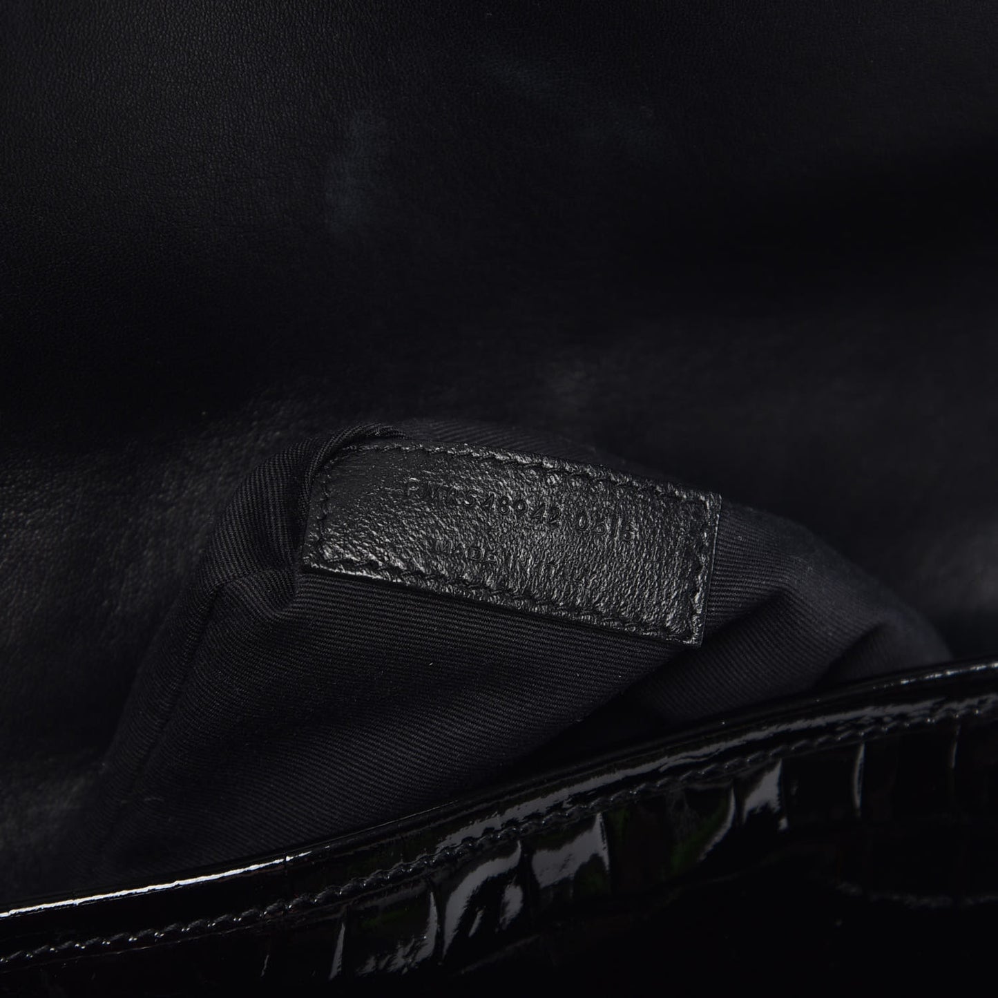 Patent Crocodile Embossed Lambskin Monogram Medium Niki Chain Satchel Black