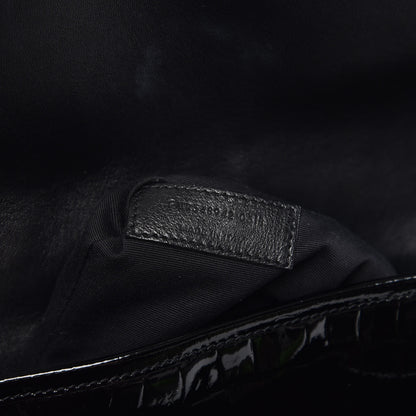 Saint Laurent Patent Crocodile Embossed Lambskin Monogram Medium Niki Chain Satchel Black 8 of 9