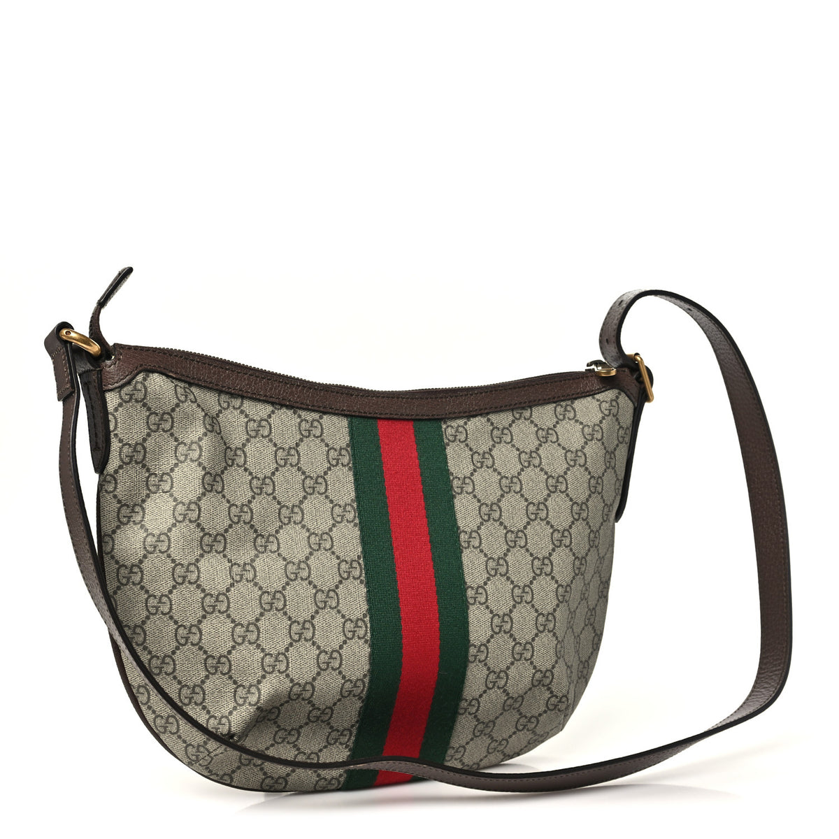 GG Supreme Monogram Web Small Ophidia Half Moon Hobo Brown