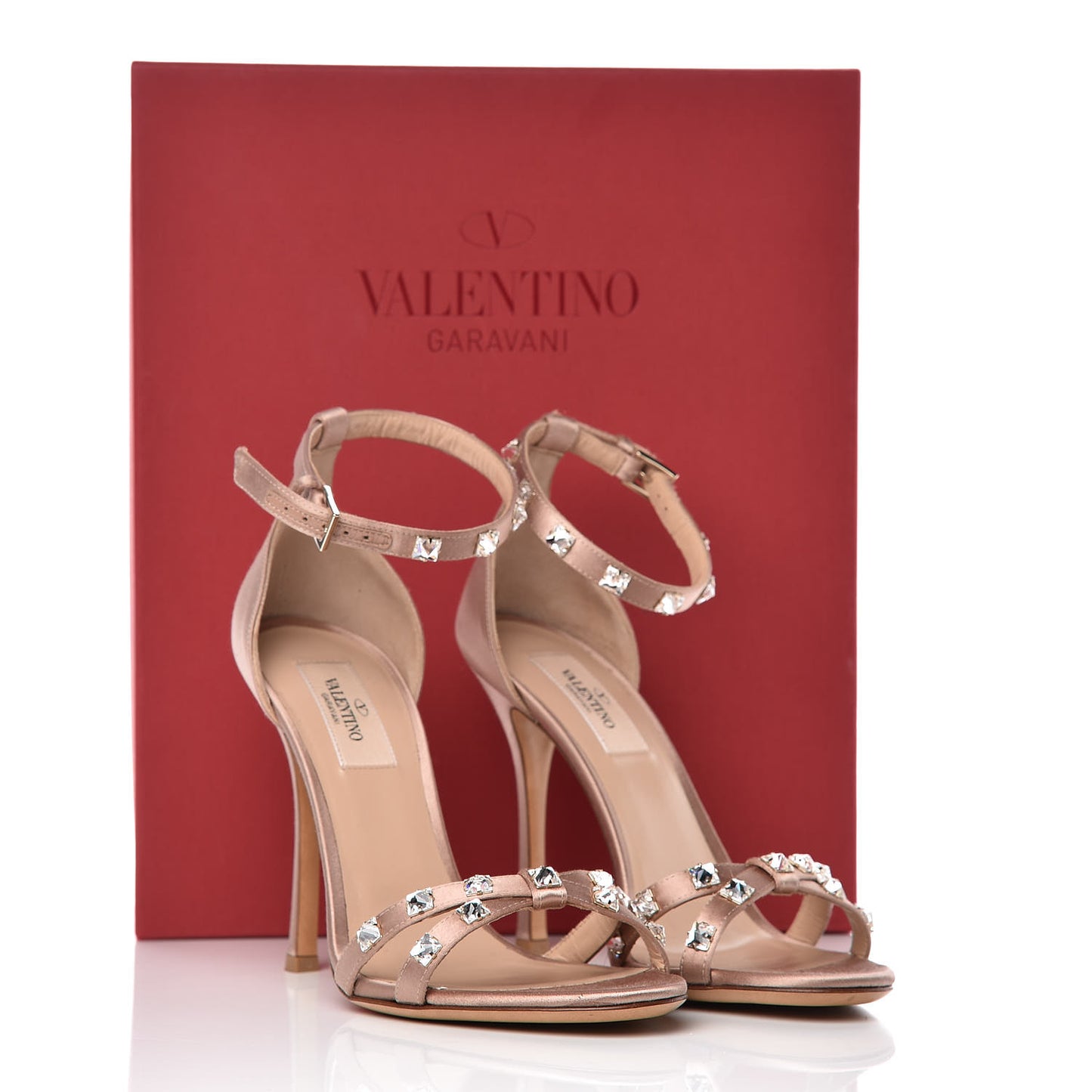 Satin Rockstud Glam Ankle Strap 105mm Sandals 38 Poudre