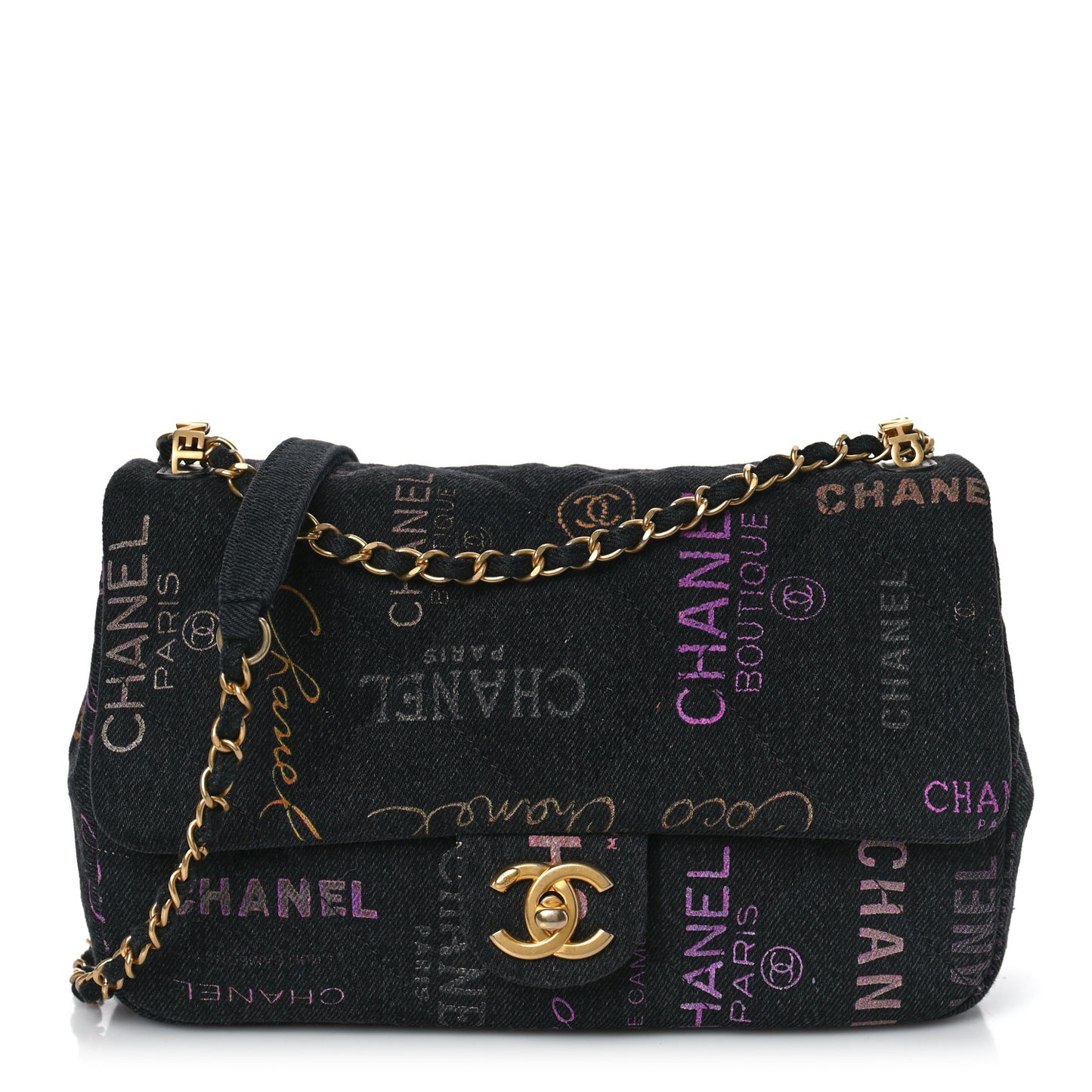 Denim Quilted Denim Mood Large Flap Black Multicolor