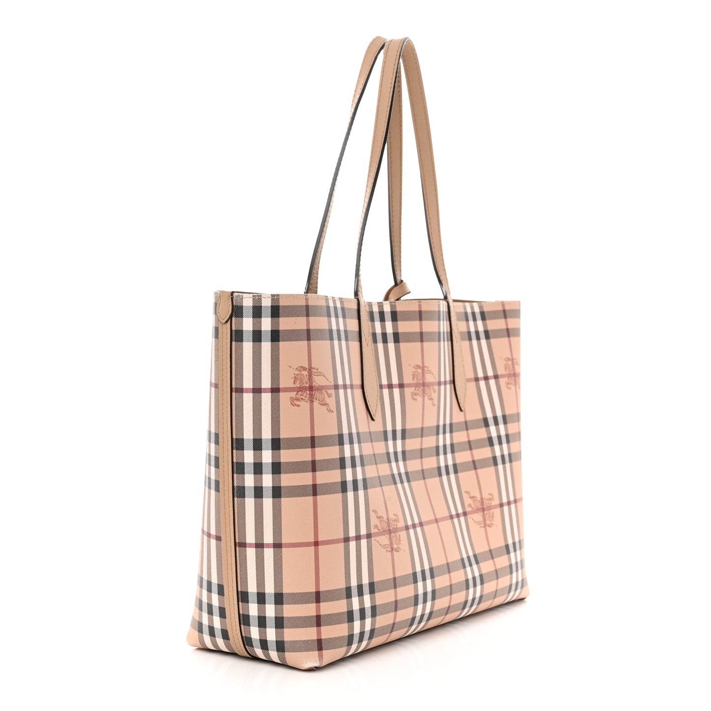 Grainy Calfskin Haymarket Check Medium Reversible Tote Camel