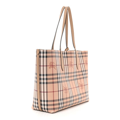 Burberry Grainy Calfskin Haymarket Check Medium Reversible Tote Camel 4 of 27