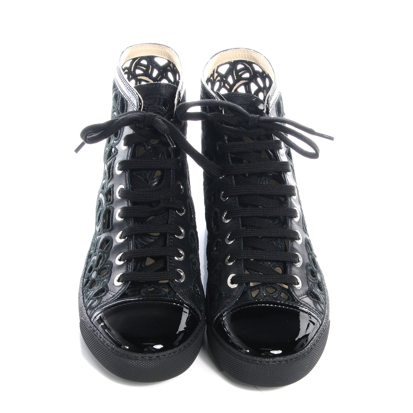 Patent Grained Goatskin Hollow Out Flower Sneakers 36.5 Black