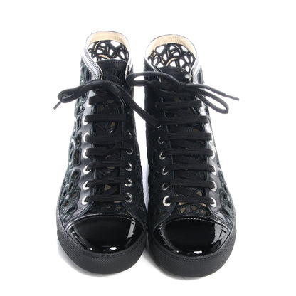 Chanel Patent Grained Goatskin Hollow Out Flower Sneakers 36.5 Black 2 of 9