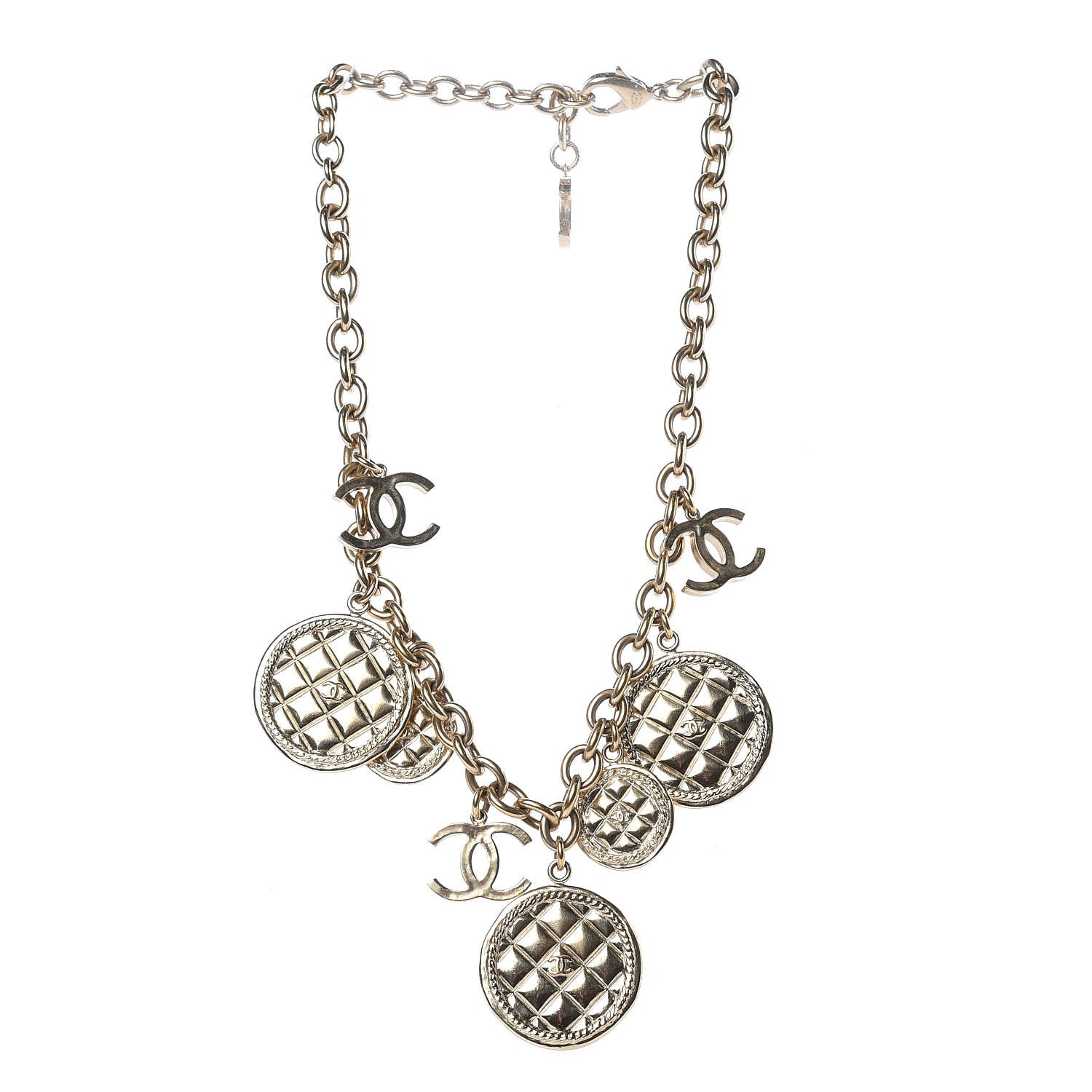 Chanel Medallion CC Quilted Pendant Necklace Gold 3 of 5