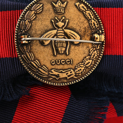 Gucci Grosgrain Web Crystal Bow Brooch Blue Red 3 of 4