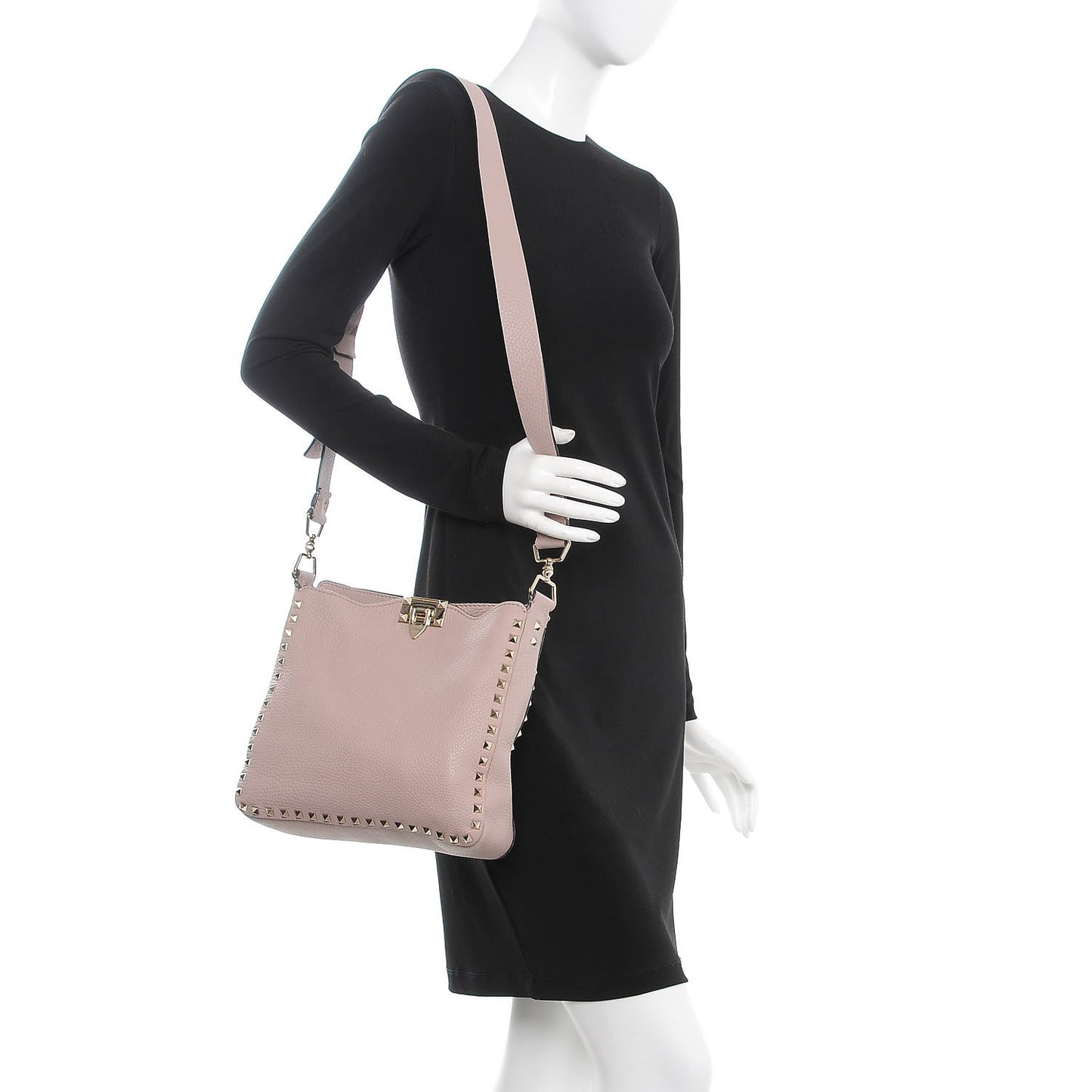 Pebbled Calfskin Small Rockstud Flip-Lock Messenger Bag Poudre