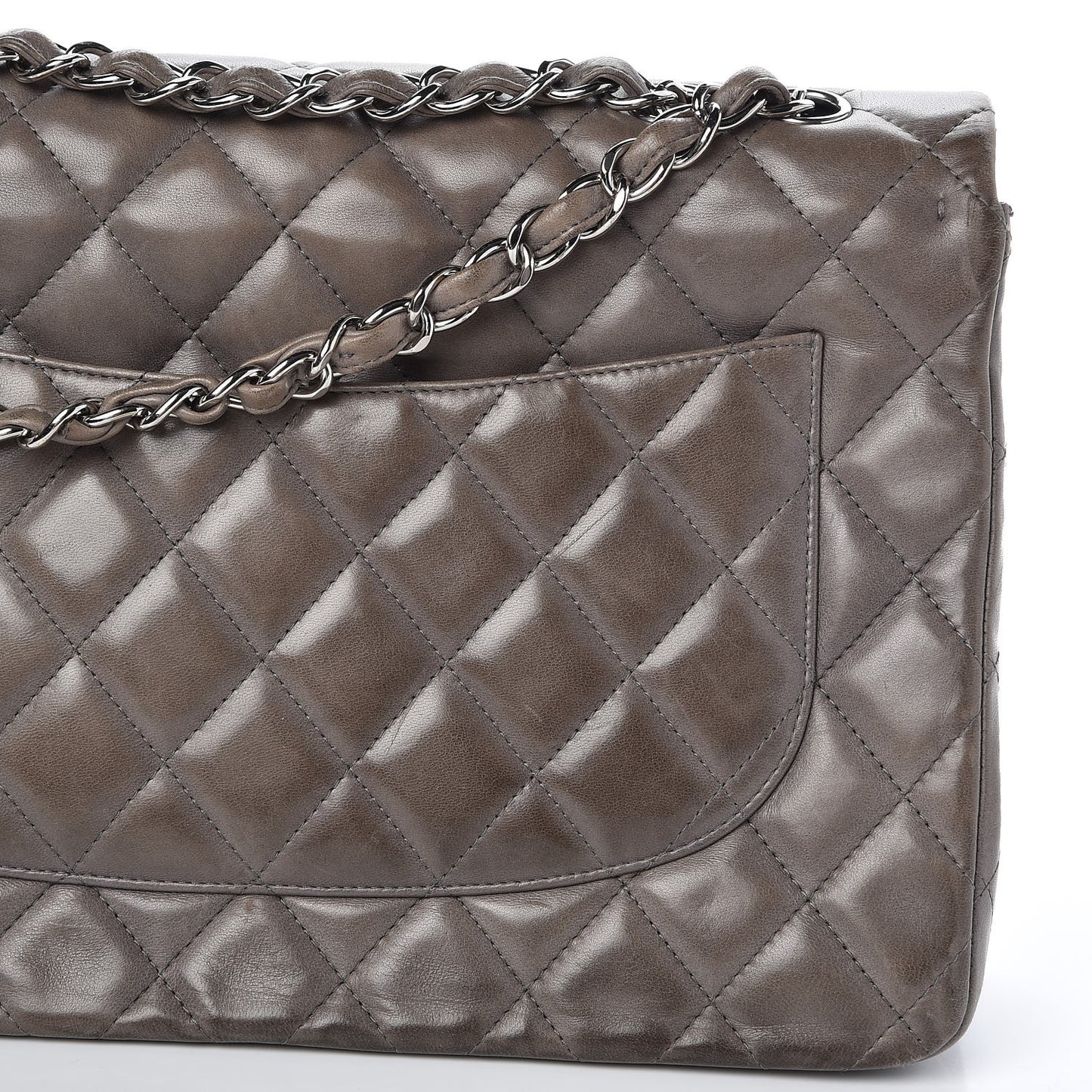 Lambskin Quilted Jumbo Single Flap Dark Grey