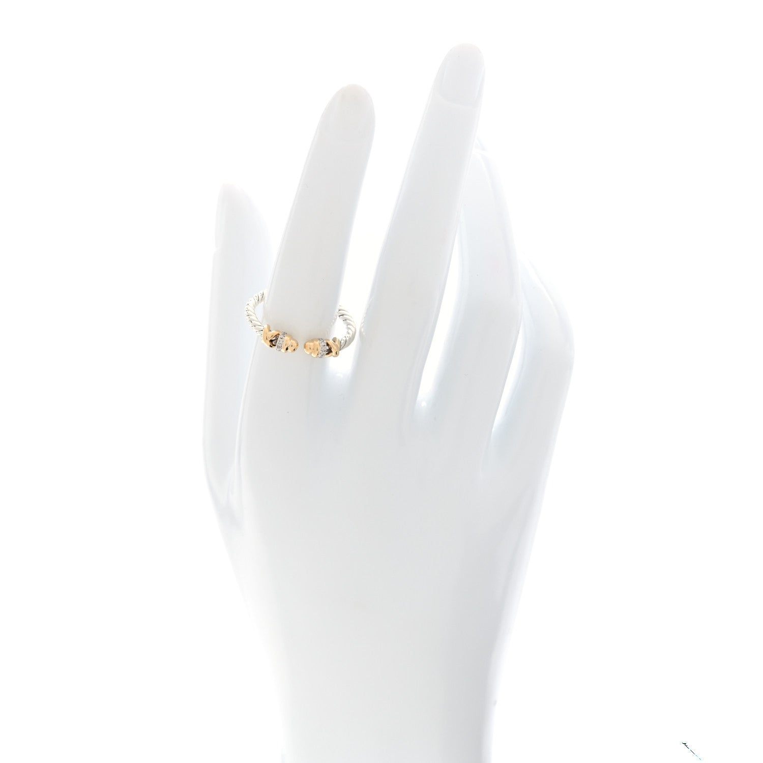 David Yurman Sterling Silver 18K Yellow Gold Diamond Petite Helena Ring 56 7.5 2 of 5