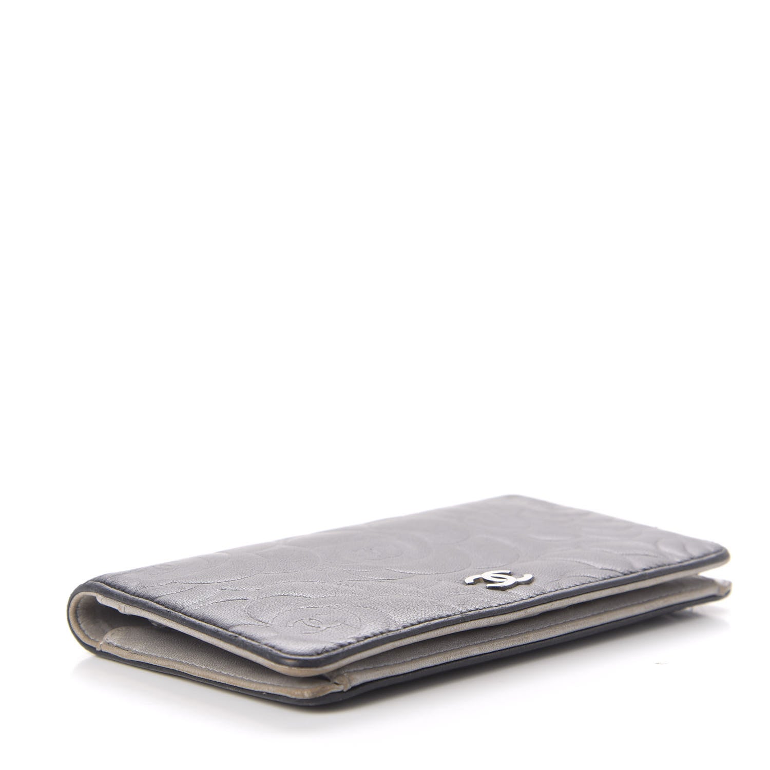 Chanel Lambskin Camellia Embossed Yen Wallet Black 4 of 12