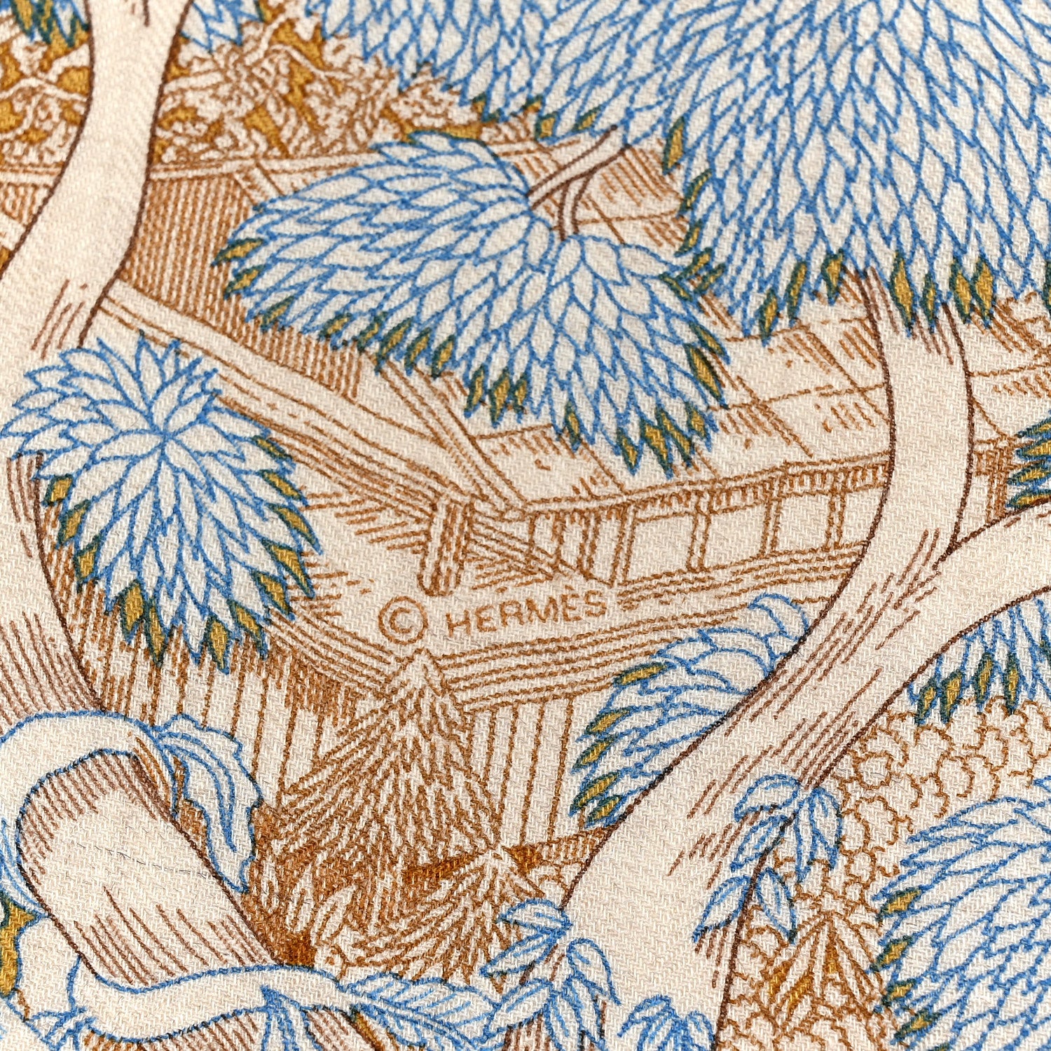 エルメス HERMES Cashmere Silk Stole カシミヤ シルク Hermes Cashmere Silk Retour a la Nature 140 Bleu Kaki Orange