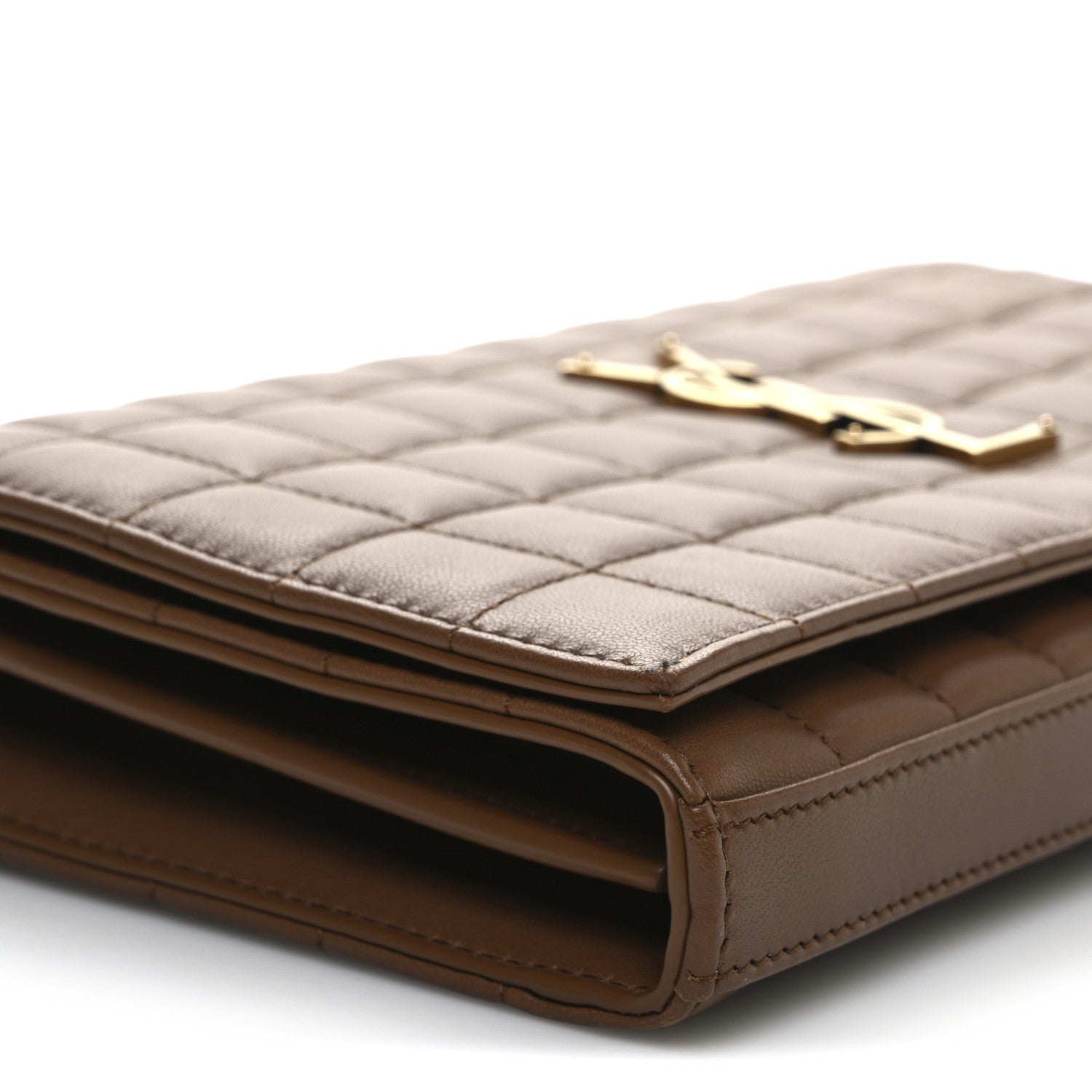 Saint Laurent Lambskin Carre Quilted Cassandre Chain Wallet Brown 10 of 11