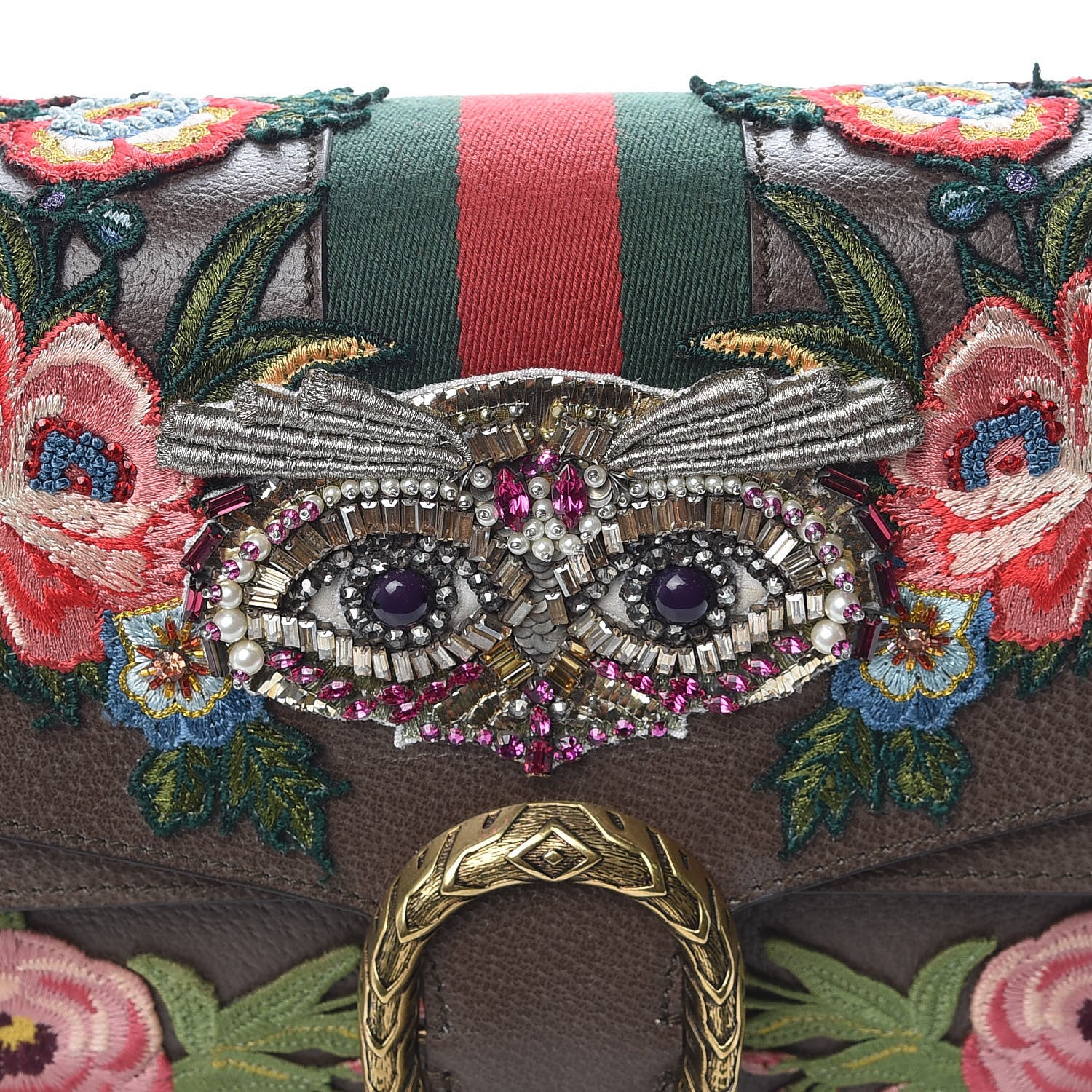 Gucci Calfskin Web Owl Embroidered Medium Dionysus Shoulder Bag New Acero Multicolor 11 of 12