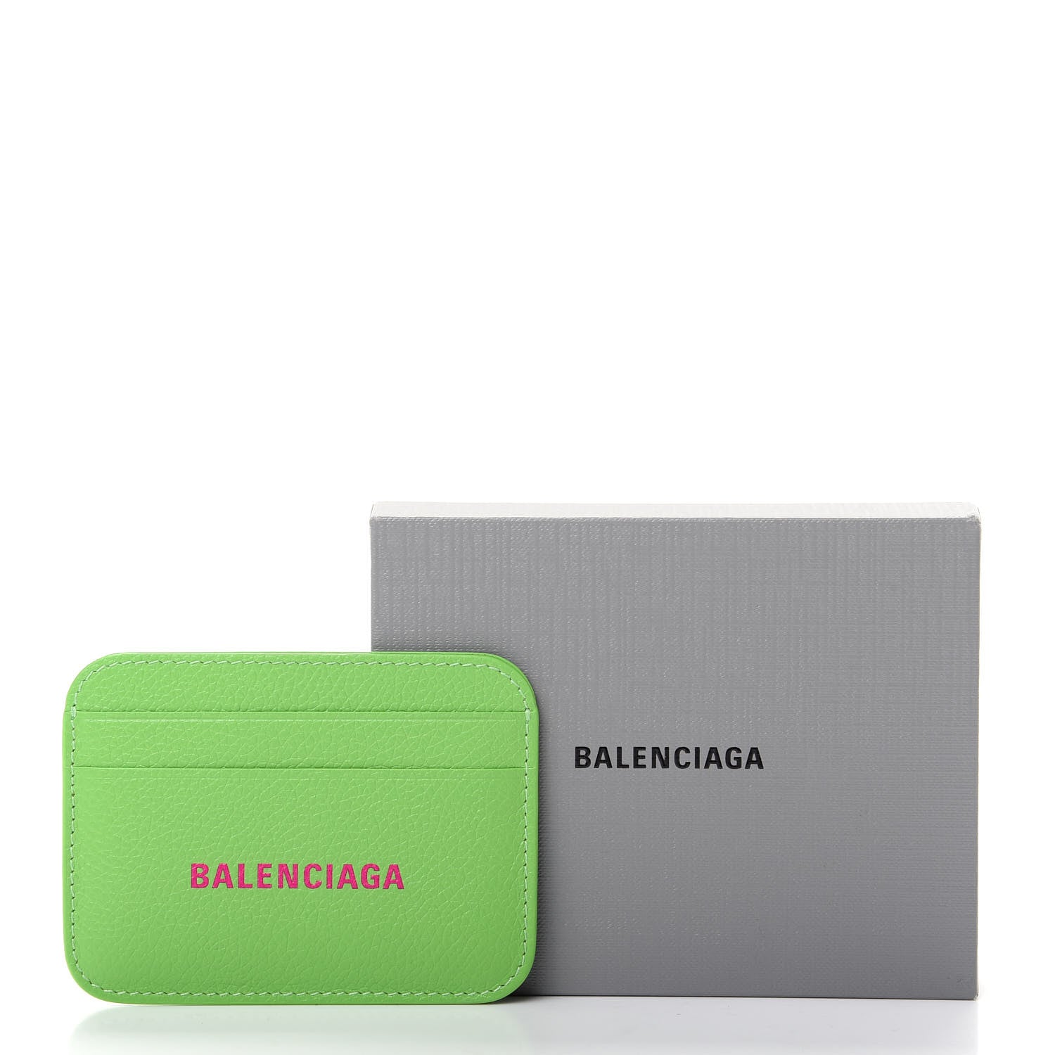 Balenciaga Grained Calfskin Logo Cash Rounded Card Holder Light Green Fuchsia 8 of 8