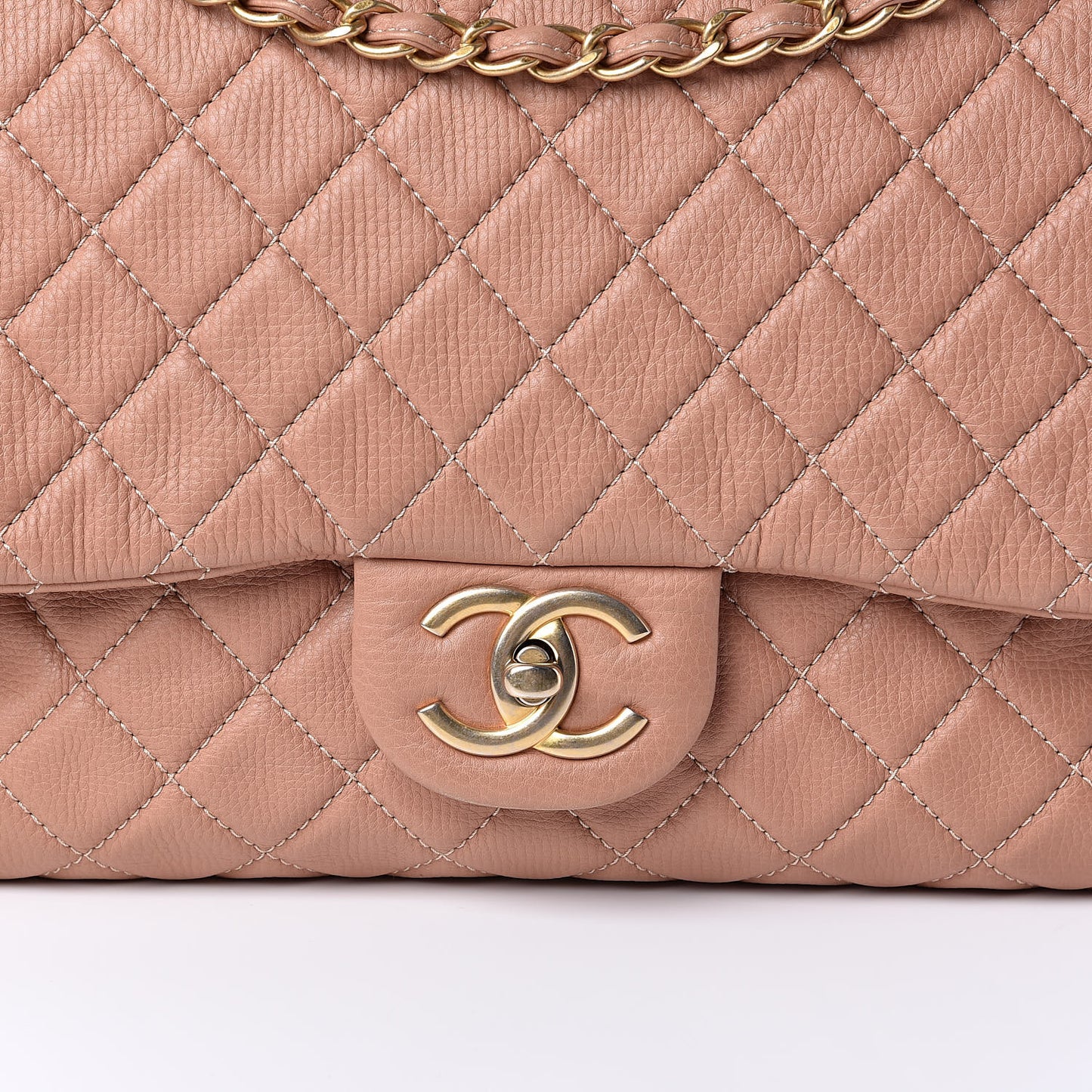 Calfskin Quilted XXL Travel Flap Bag Camel