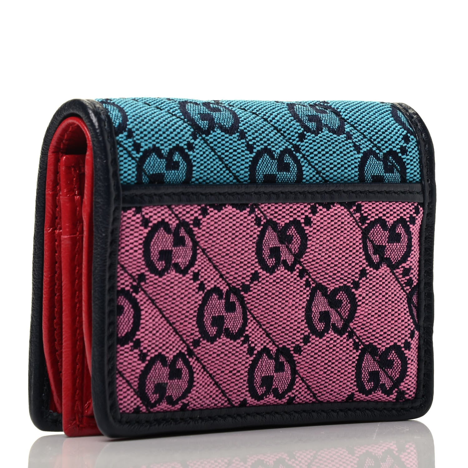 Gucci Monogram Multicolor Matelasse Diagonal GG Marmont Card Case Wallet Light Blue Pink Blue Hibiscus Red 3 of 7