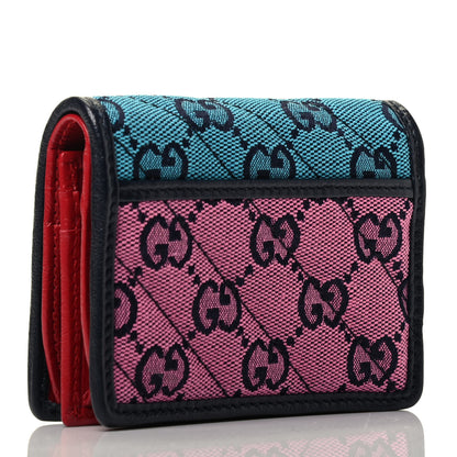 Gucci Monogram Multicolor Matelasse Diagonal GG Marmont Card Case Wallet Light Blue Pink Blue Hibiscus Red 3 of 7