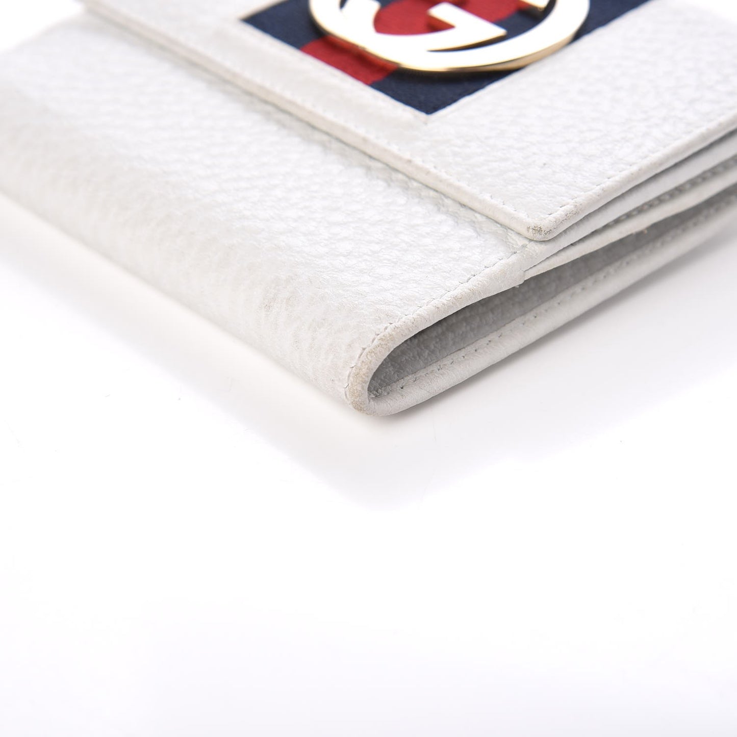 Pebbled Calfskin Web French Flap Wallet White