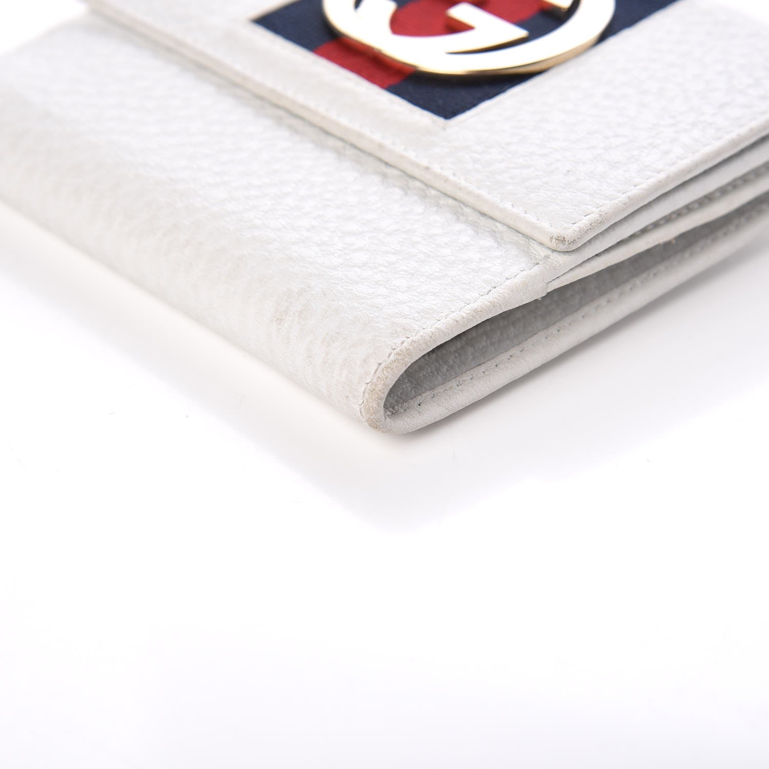 Gucci Pebbled Calfskin Web French Flap Wallet White 9 of 10