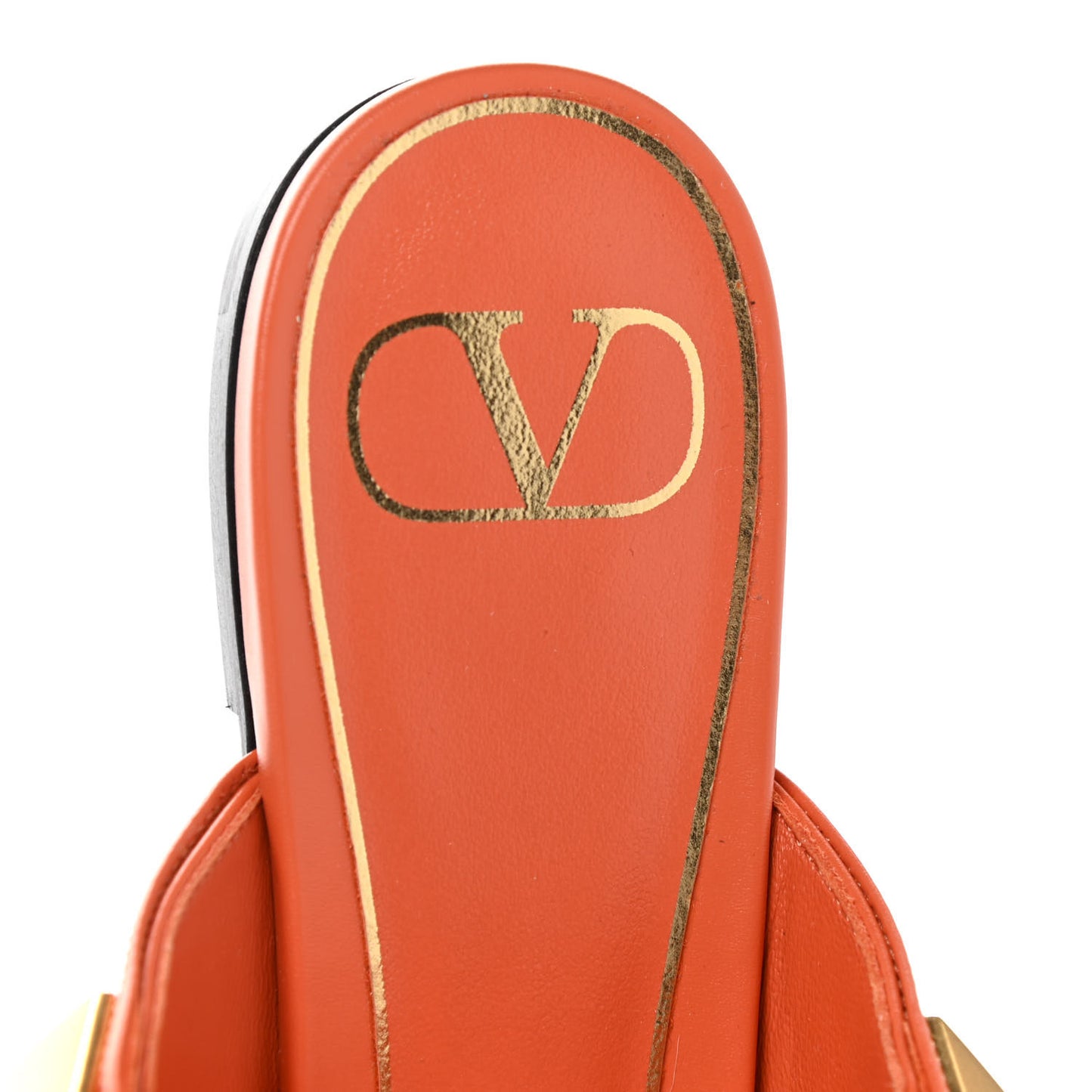 Calfskin Roman Stud Ankle Strap Flat Mules 38 Orange Zest