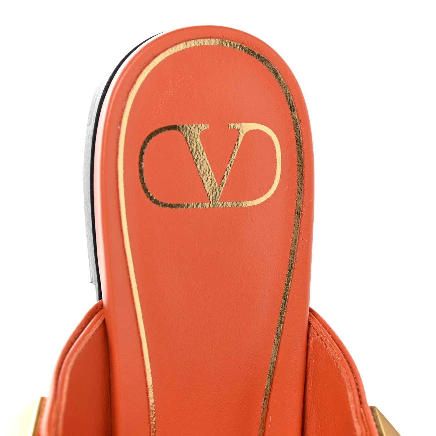Valentino Garavani Calfskin Roman Stud Ankle Strap Flat Mules 38 Orange Zest 6 of 11