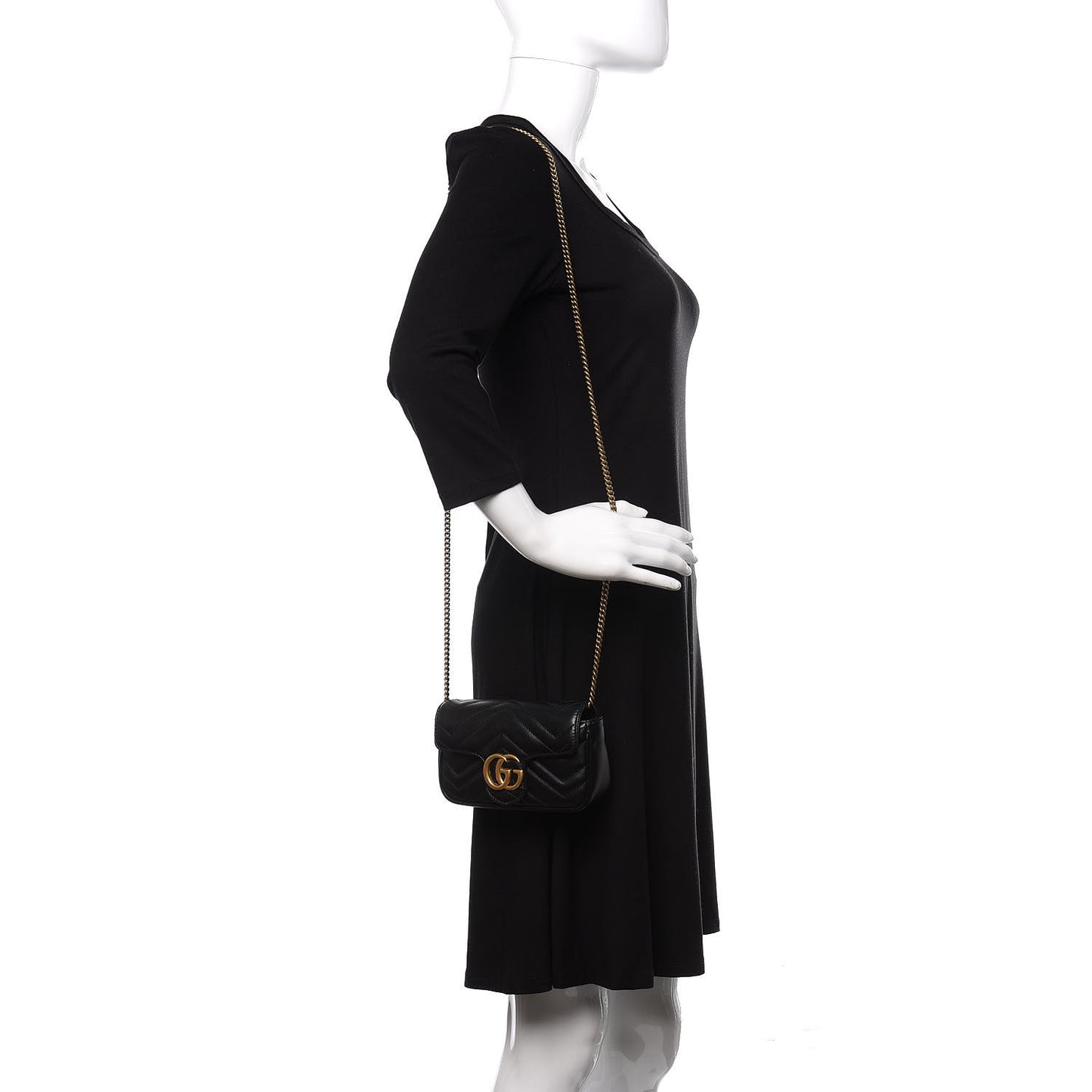 Calfskin Matelasse Super Mini GG Marmont Shoulder Bag Black