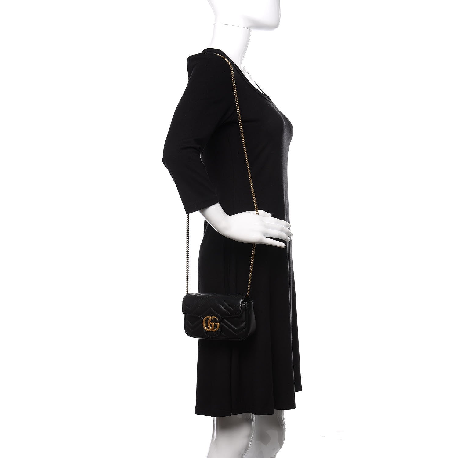 Gucci Calfskin Matelasse Super Mini GG Marmont Shoulder Bag Black 2 of 12