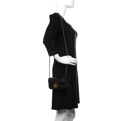 Gucci Calfskin Matelasse Super Mini GG Marmont Shoulder Bag Black 2 of 12