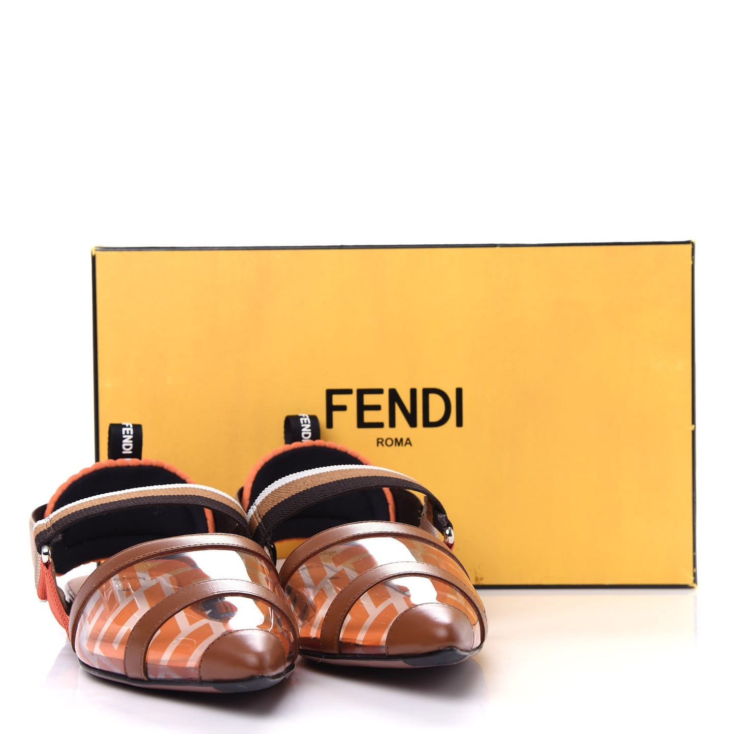 PVC Calfskin FF Colibri Slingback Ballerina Flats 39 Aranciata Cuoio