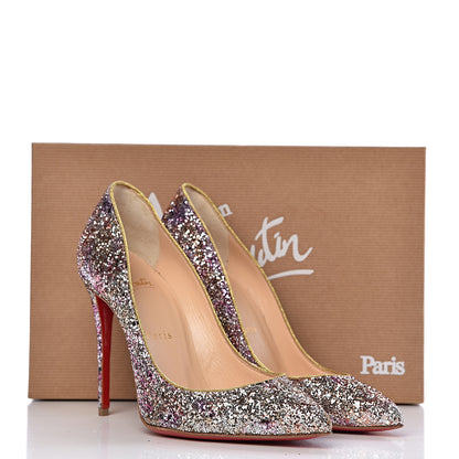Christian Louboutin Glitter Aqua Ruban Met Pigalle Follies 100 Pumps 36.5 Rosette Gold 14 of 14