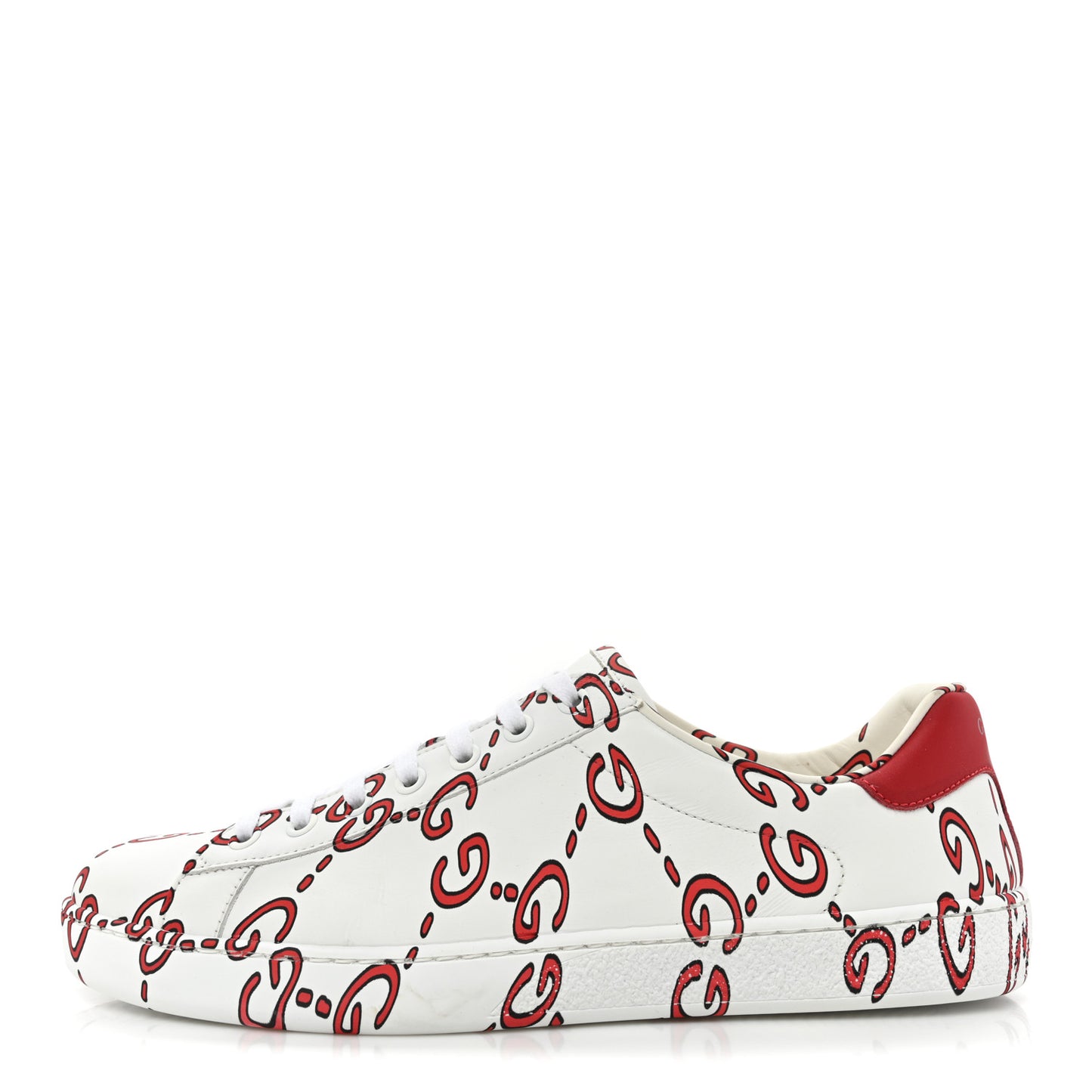 Calfskin GucciGhost Print Mens Ace Sneakers 8 White Hibiscus Red