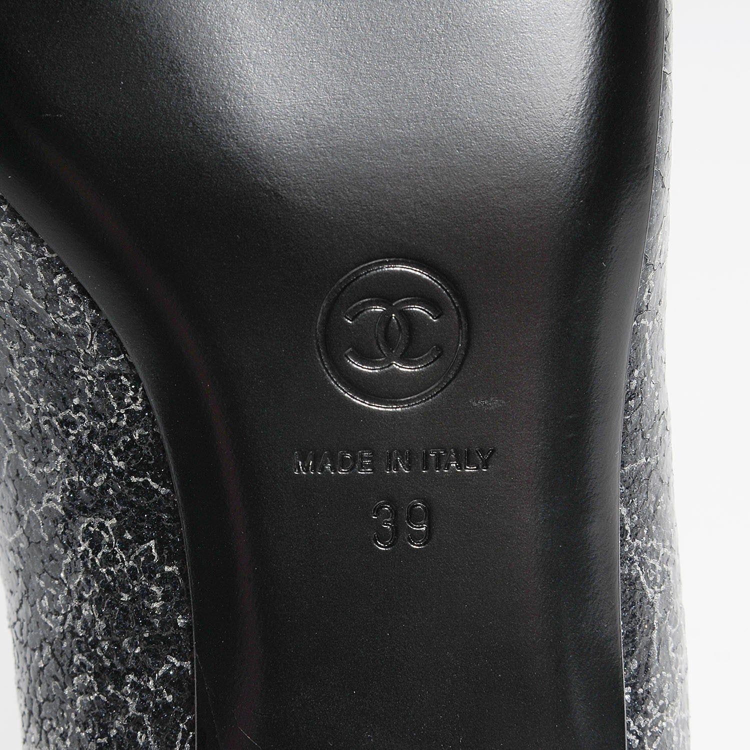 Chanel Metallic Crinkled Calfskin Pointed Toe Ballerina Flats 39 Dark Grey 6 of 6