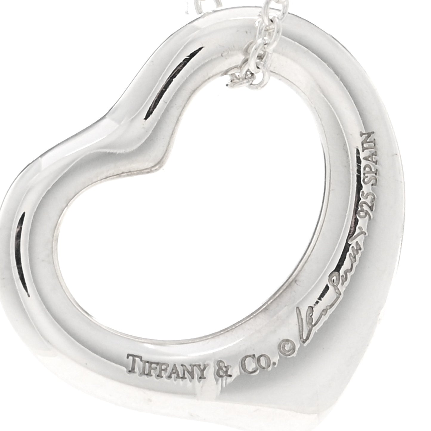 Sterling Silver 16mm Elsa Peretti Open Heart Pendant Necklace