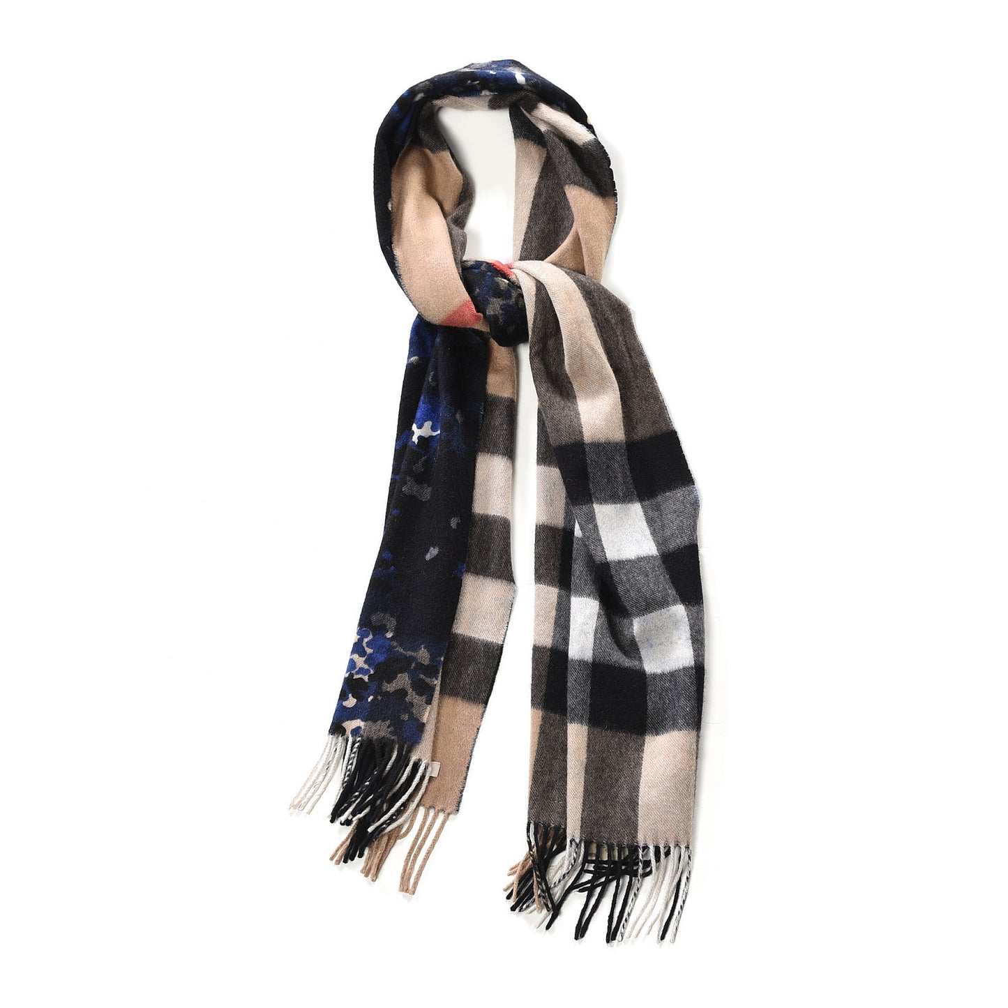 Cashmere Animal Print Mega House Check Scarf Camel Blue