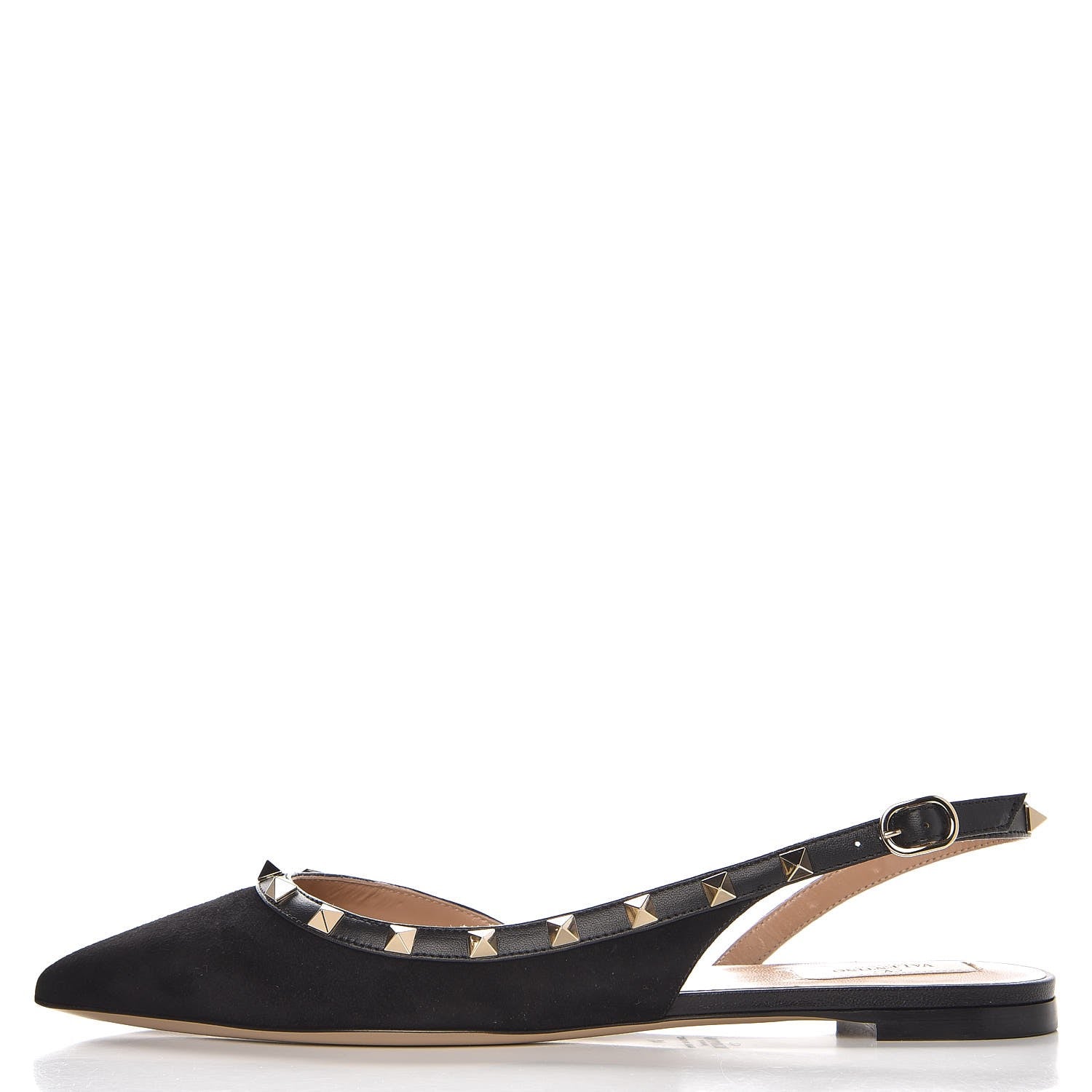 Valentino Garavani Suede Rockstud Slingback Flats 41 Black 1 of 9