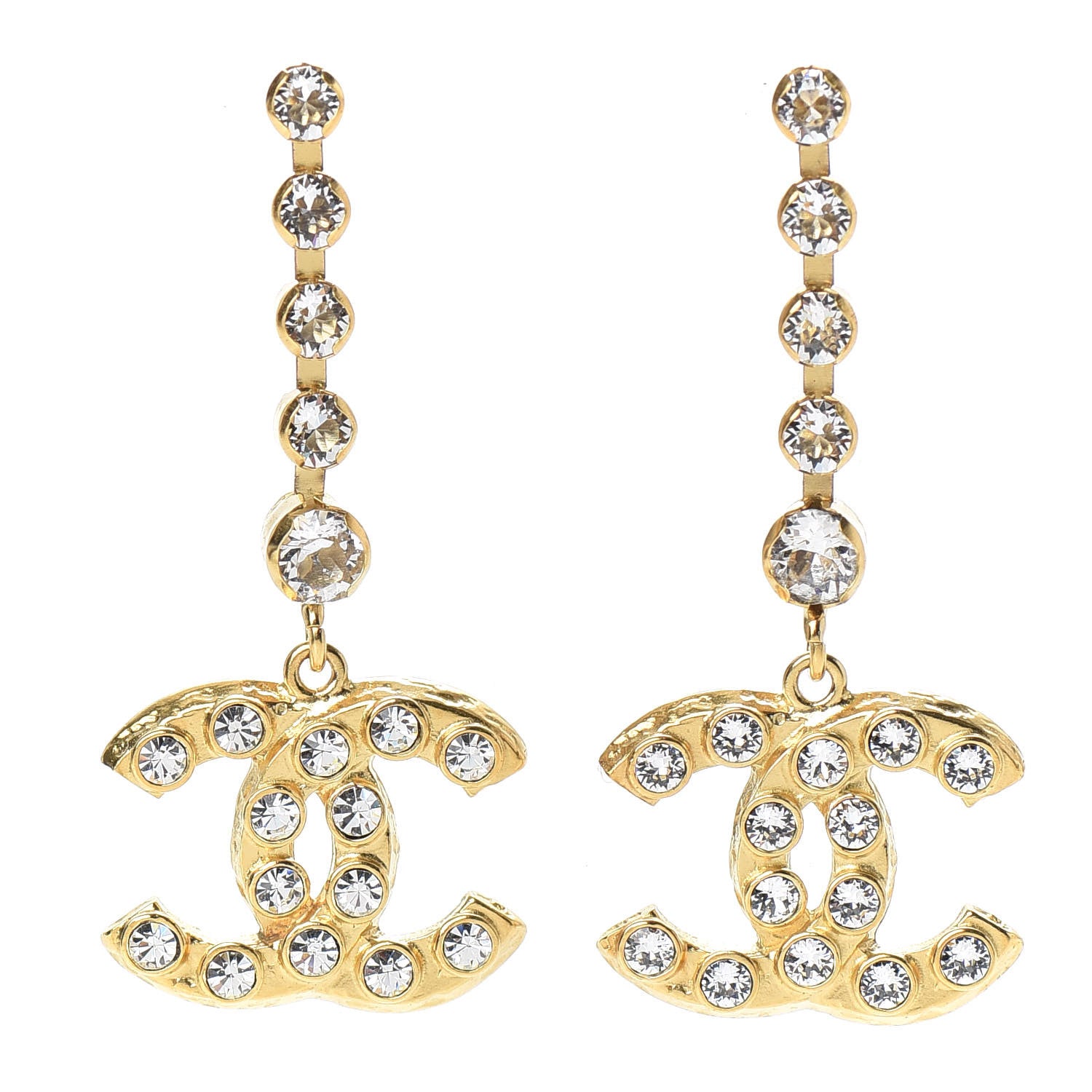 Chanel CC Crystal Drop Earrings Gold 1 of 6