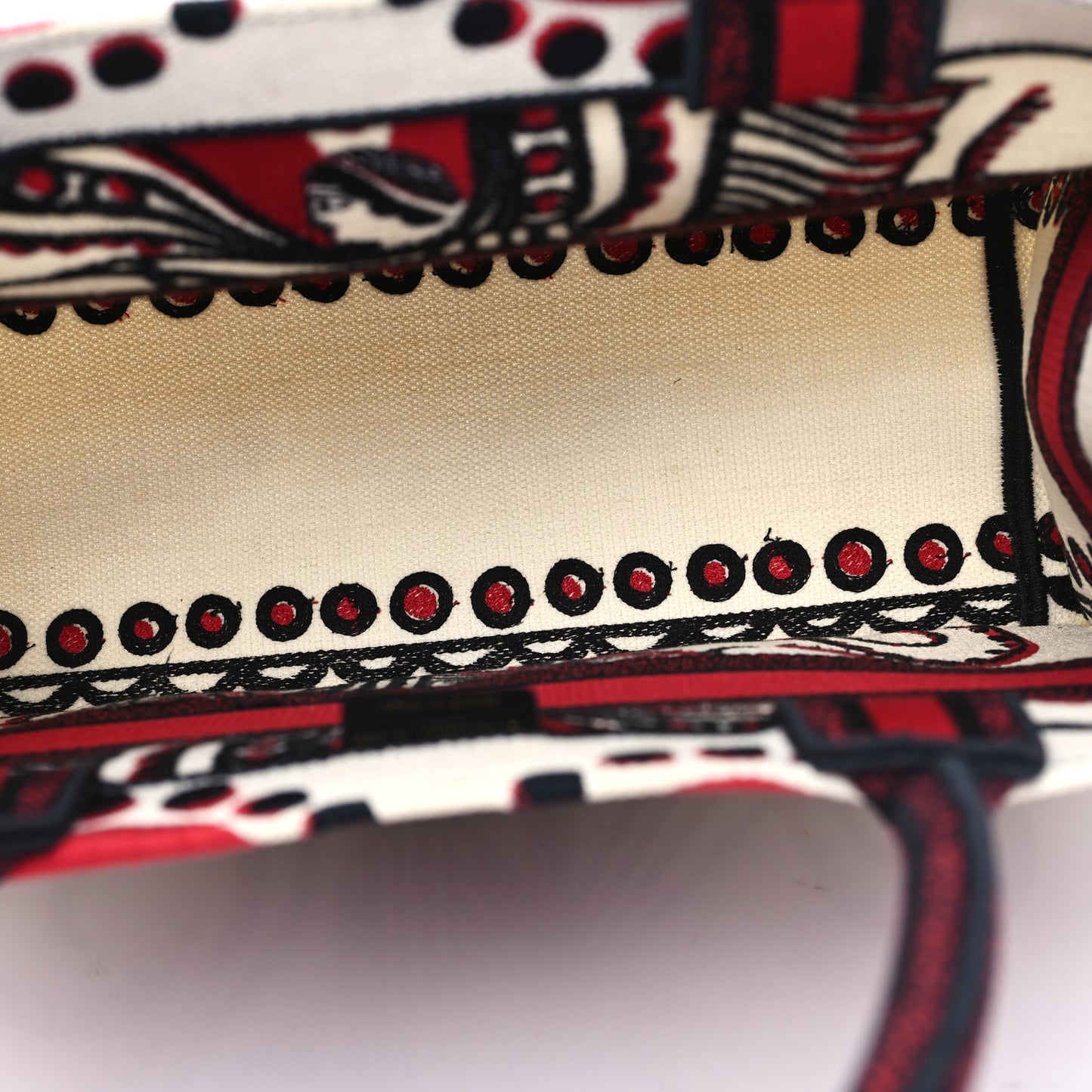 Canvas Embroidered Medium Cupidon Book Tote Latte Multicolor