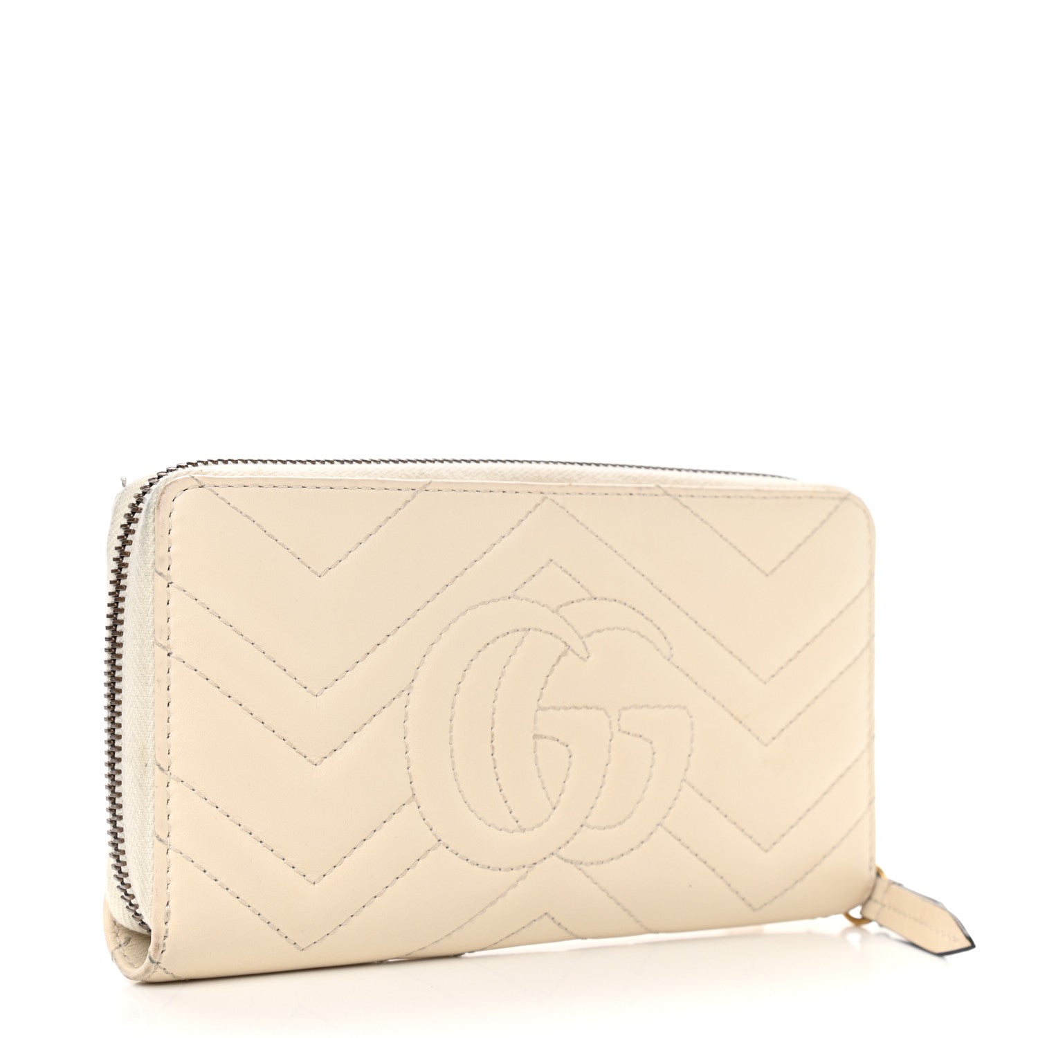 Gucci Calfskin Matelasse GG Marmont Zip Around Wallet White 3 of 12