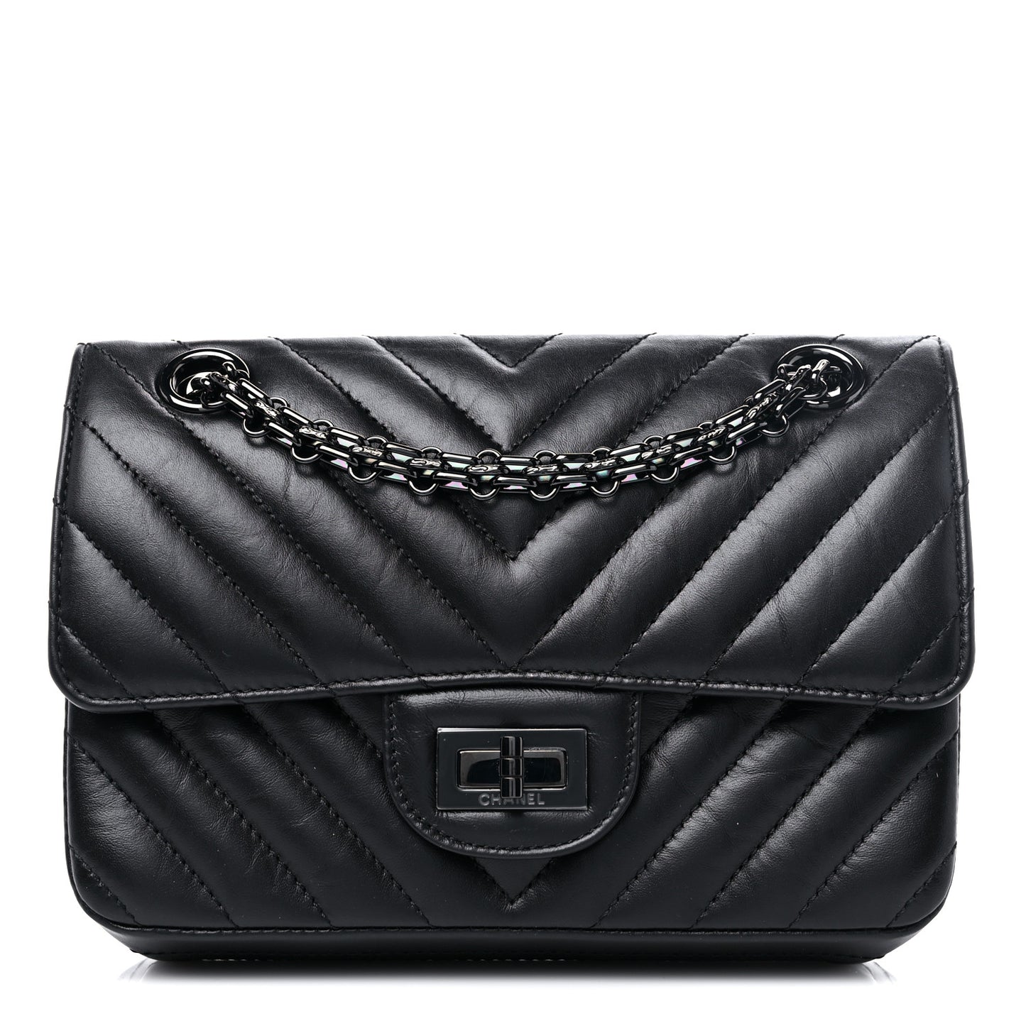 Aged Calfskin Chevron Quilted 2.55 Reissue Mini Flap So Black