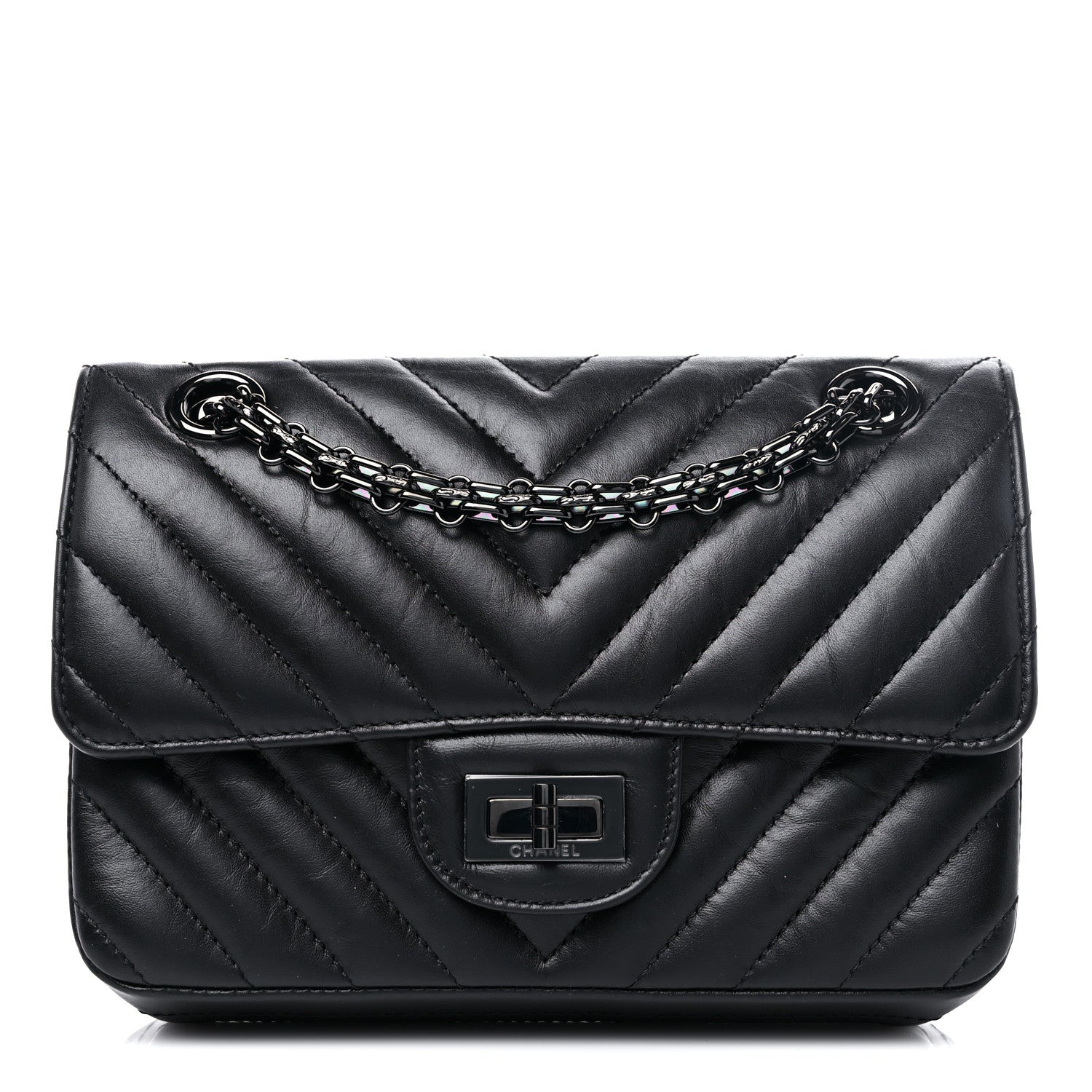 Chanel Aged Calfskin Chevron Quilted 2.55 Reissue Mini Flap So Black 1 of 10