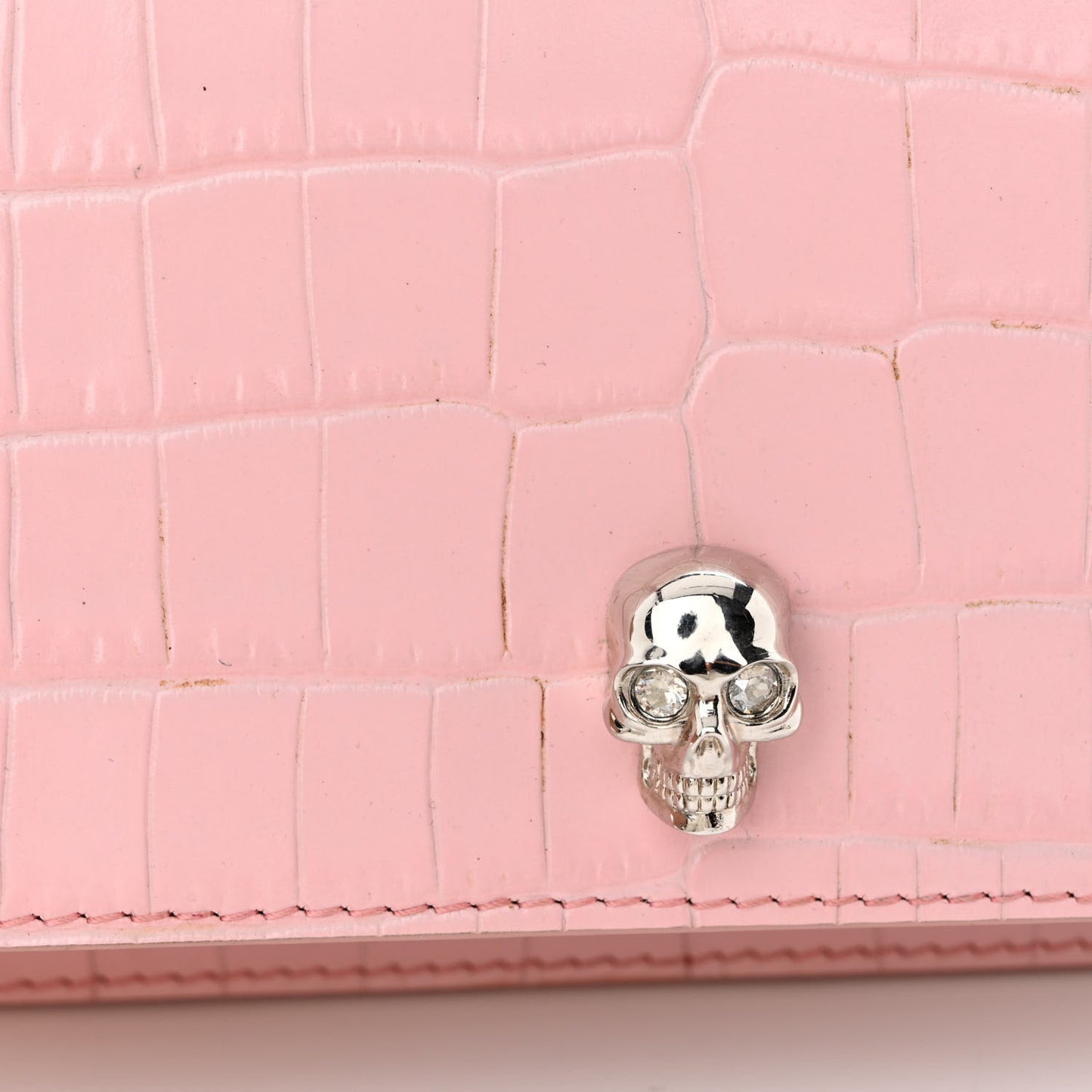 Calfskin Crocodile Embossed Skull Mini Crossbody Bag Pink