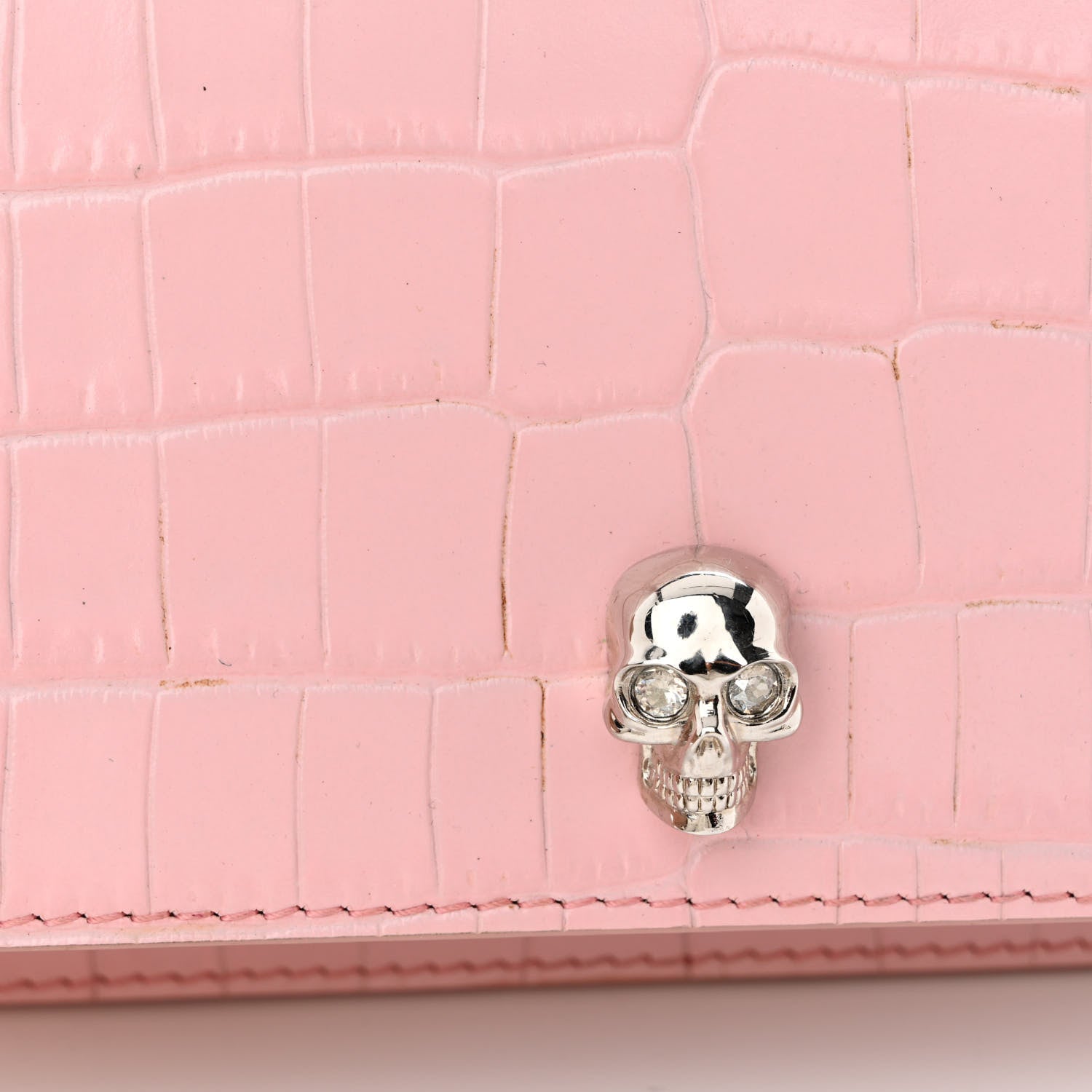 Alexander McQueen Calfskin Crocodile Embossed Skull Mini Crossbody Bag Pink 11 of 13