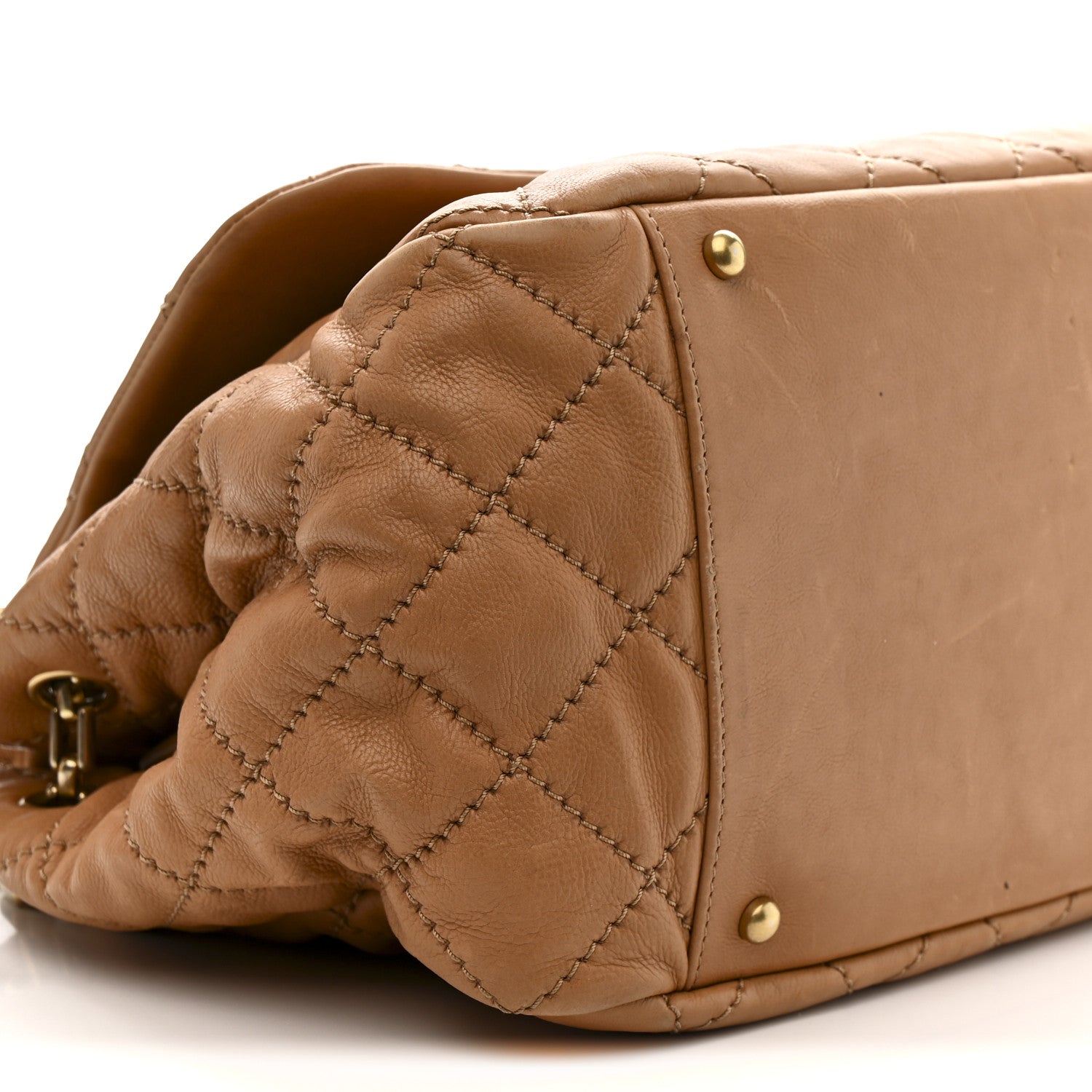 Chanel Calfskin Quilted Jumbo Retro Chain Accordion Flap Dark Beige 9 of 15