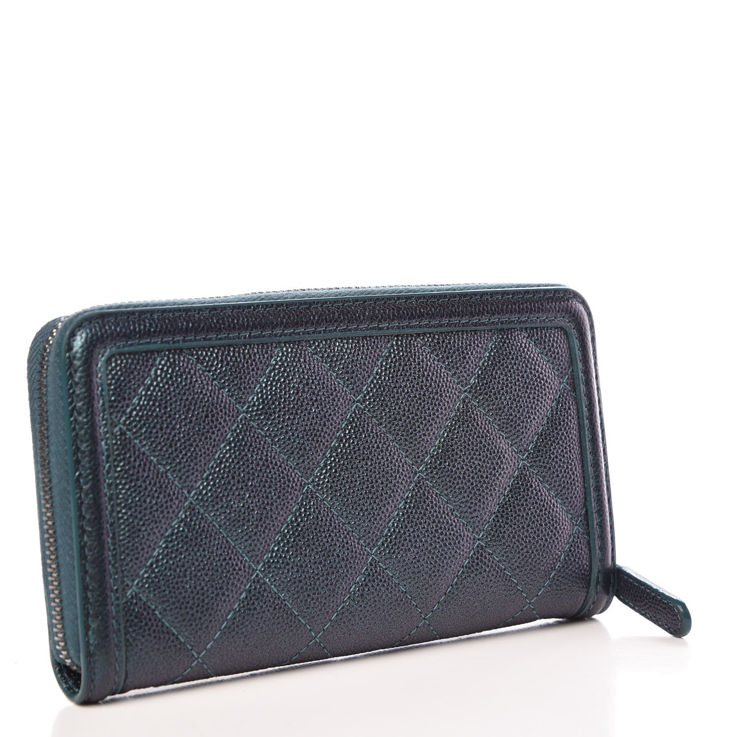 Chanel Iridescent Caviar Quilted Medium Filigree Zip Around Wallet Dark Turquoise 3 of 9